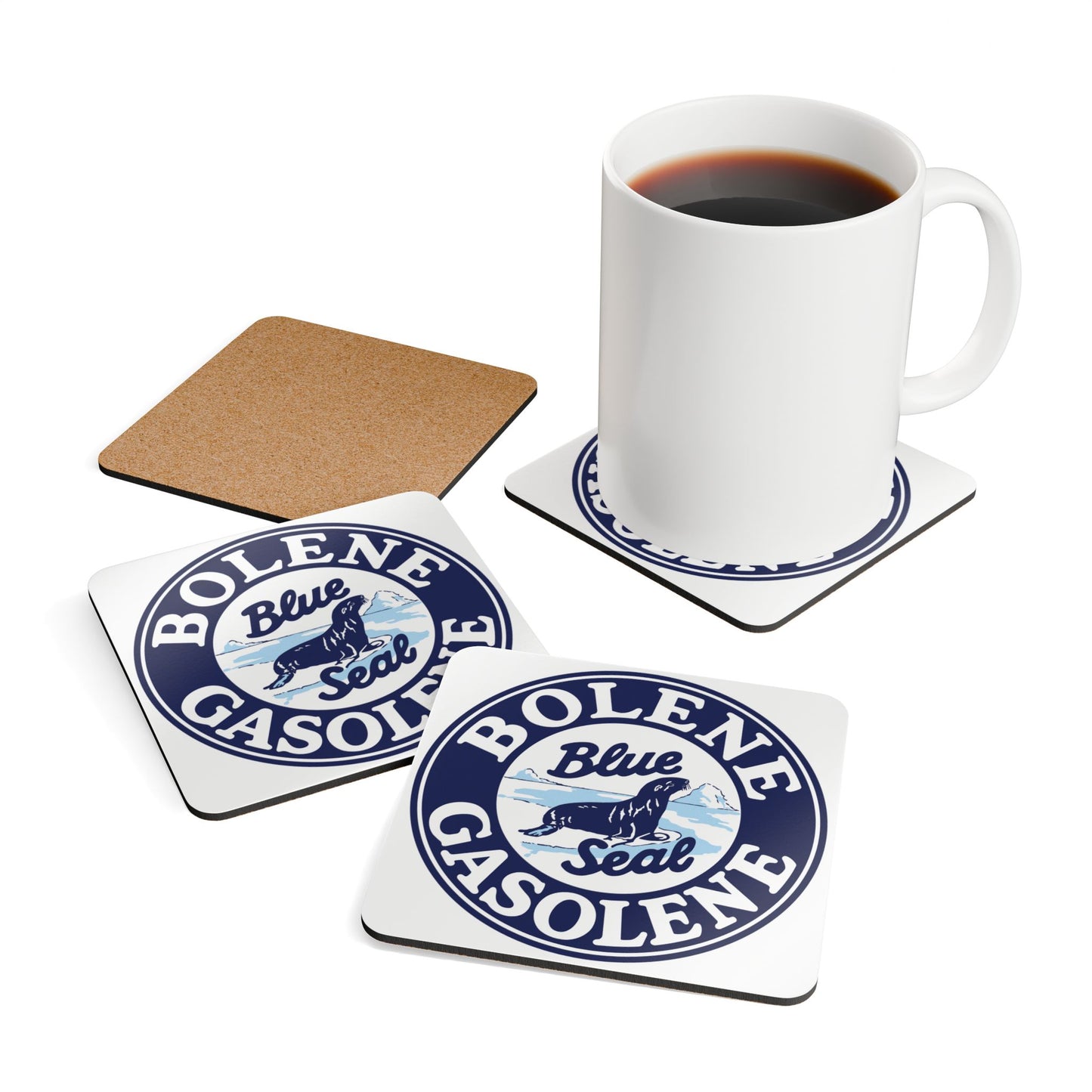 Bolene Blue Seal Gasolene Coaster Set — Vintage Petroliana Gift | The Faded Label Co.