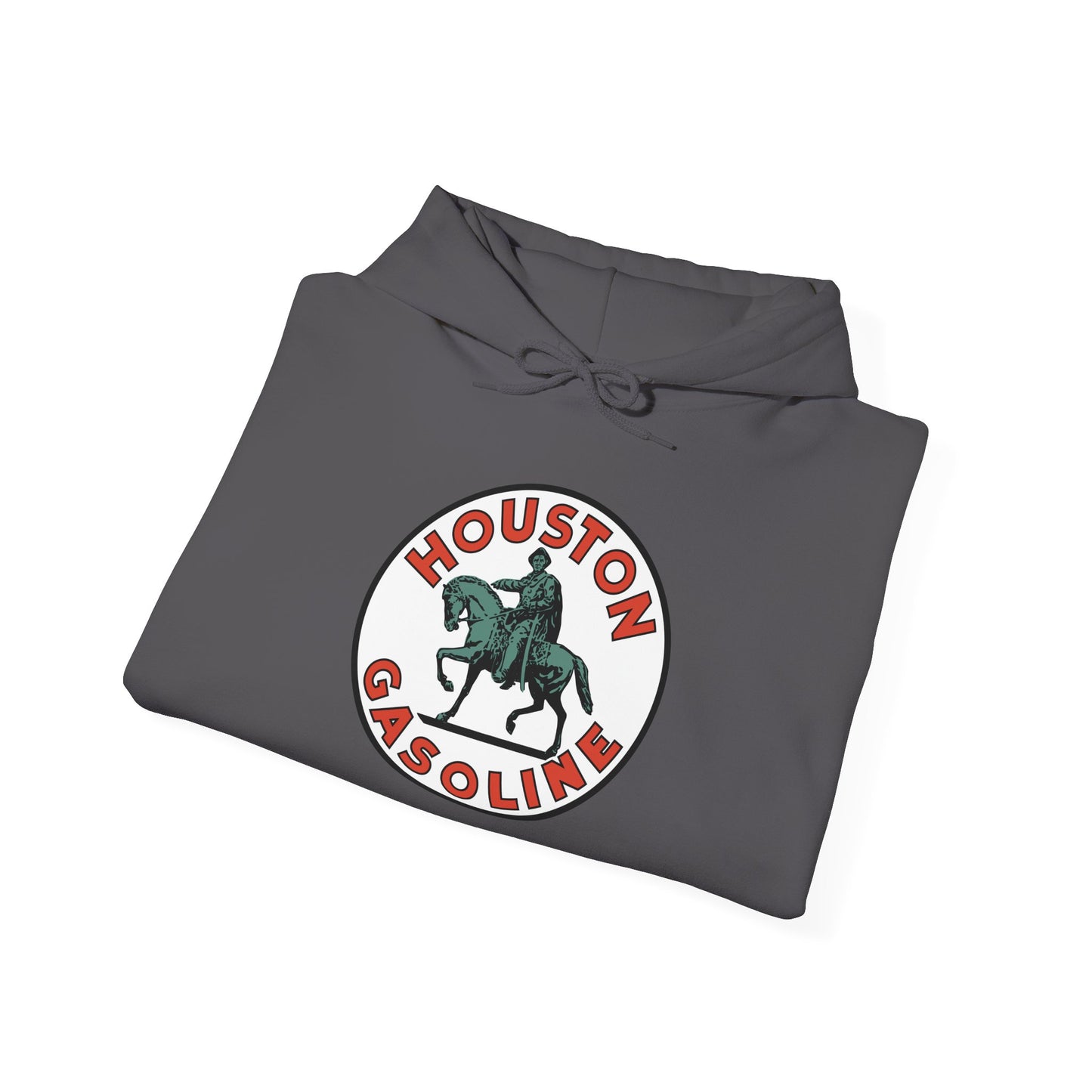 Houston Gasoline Logo Hoodie — Vintage Equestrian Gas Station Crewneck