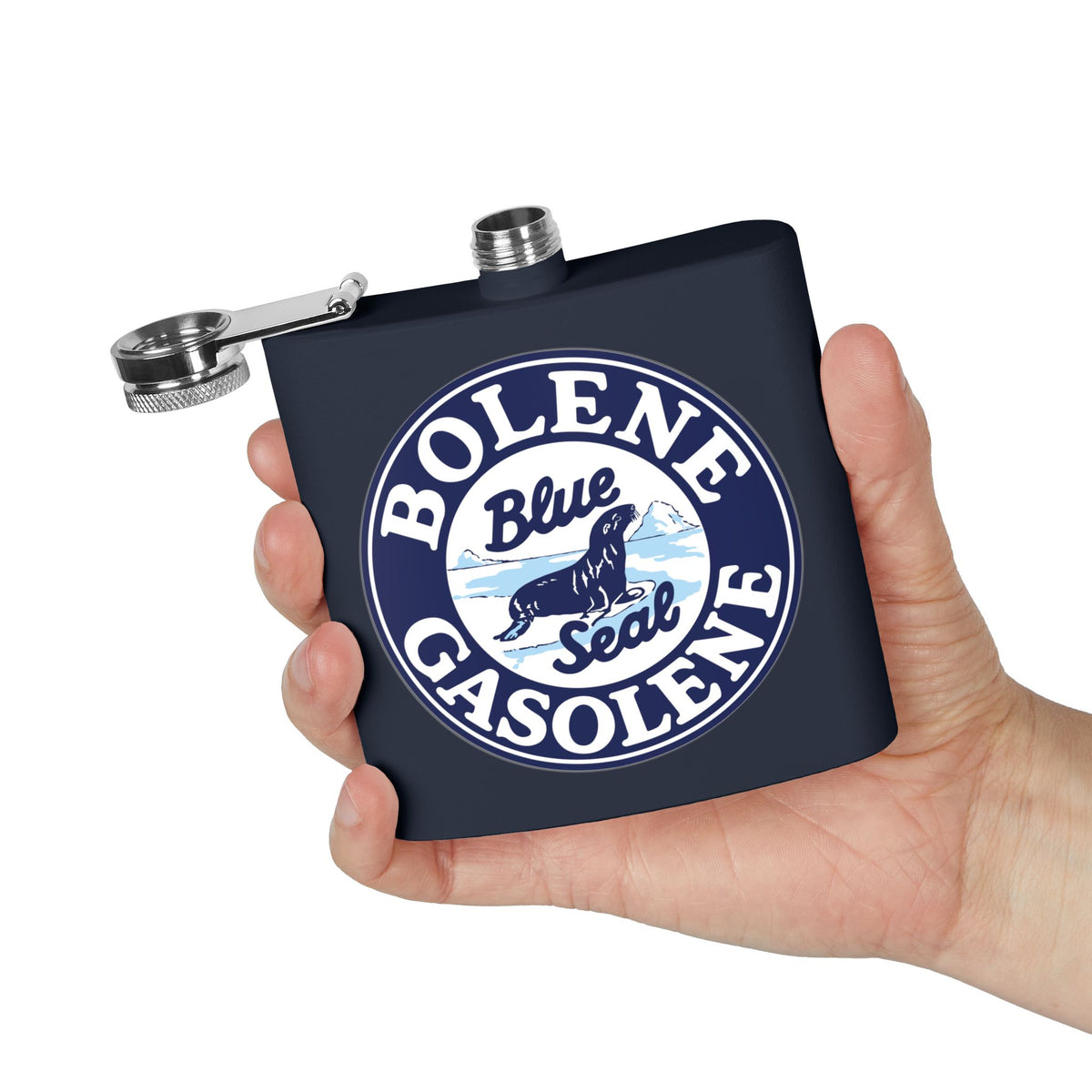 Bolene Blue Seal Gasolene Flask — Vintage Petroliana Gift | The Faded Label Co.