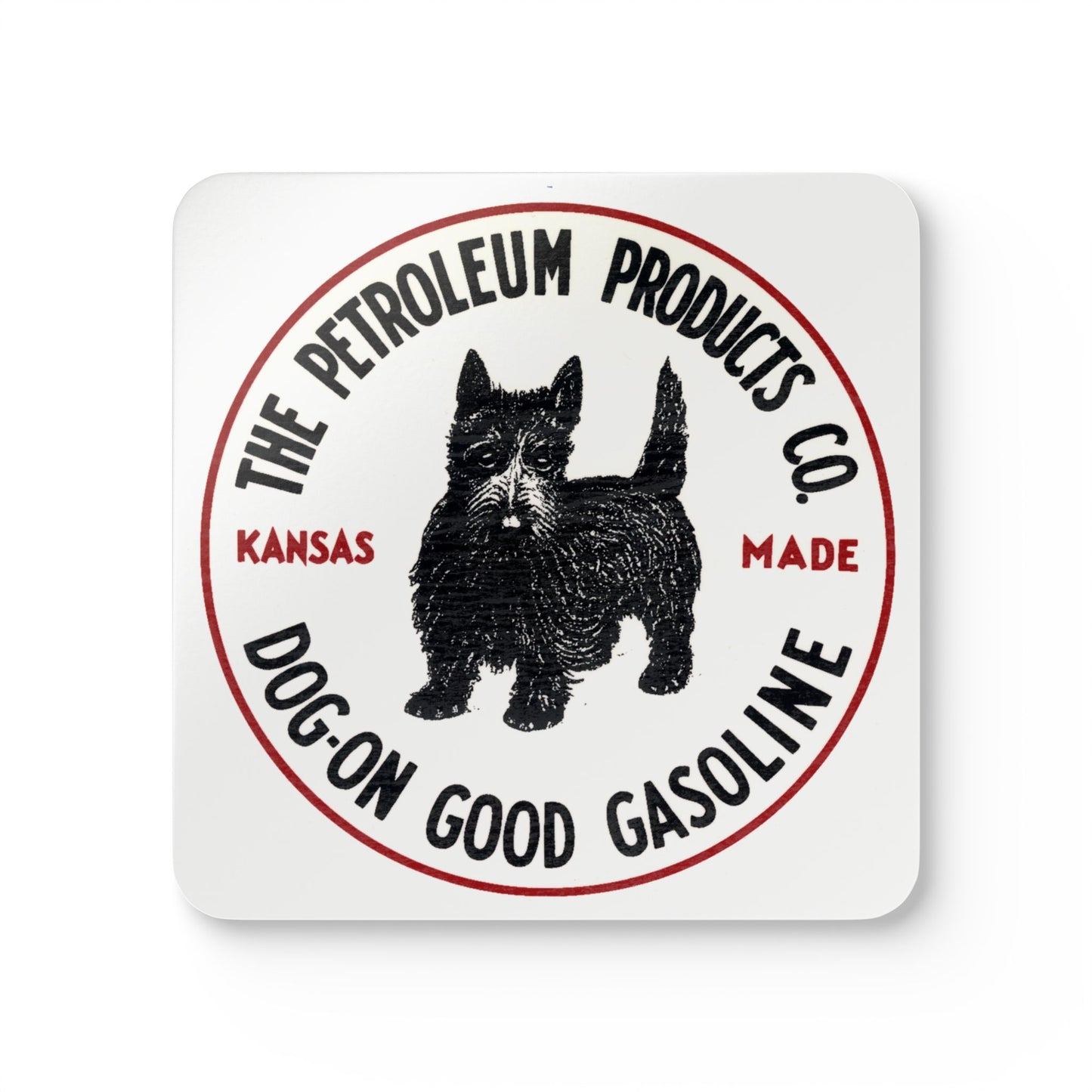 Dog-On Good Gasoline coaster set of 4 — vintage Scottie dog petroliana barware — The Faded Label Co.