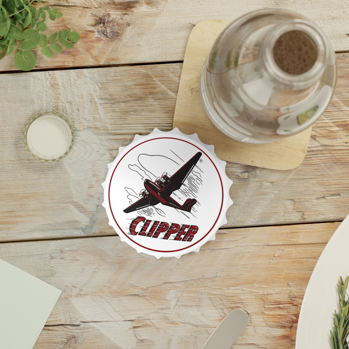 Clipper Petroleum bottle opener detail — vintage petroliana art — The Faded Label Co.