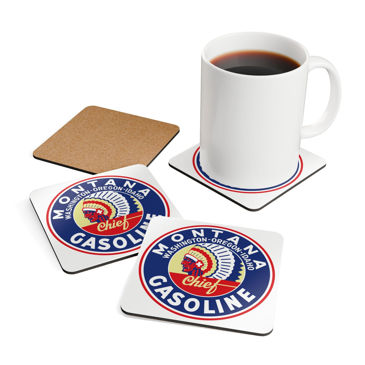 Montana Chief Gasoline Coaster Set — Vintage Inland Empire Petroliana Gift | The Faded Label Co.