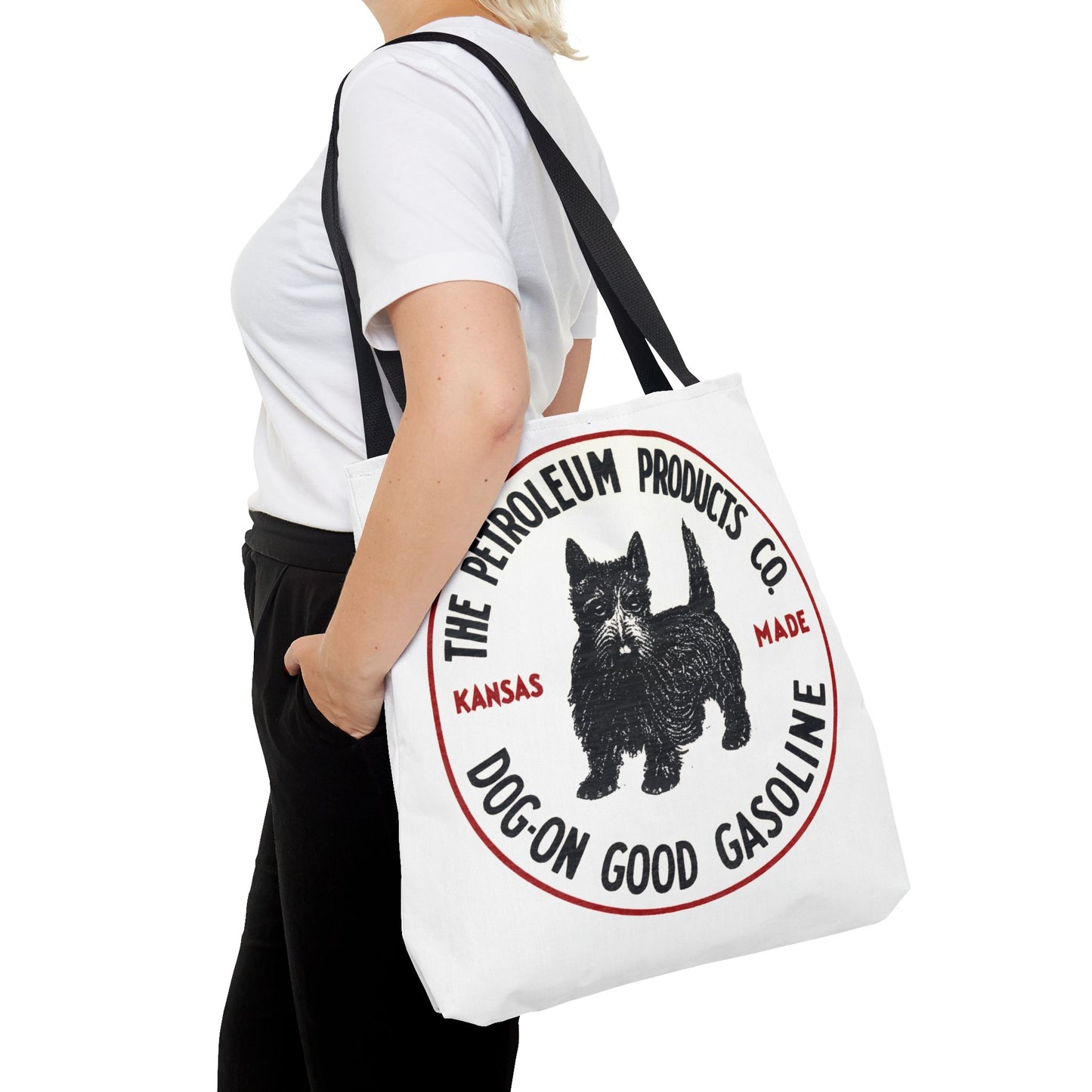 Dog-On Good Gasoline polyester tote bag lifestyle — flea market swap meet — The Faded Label Co.