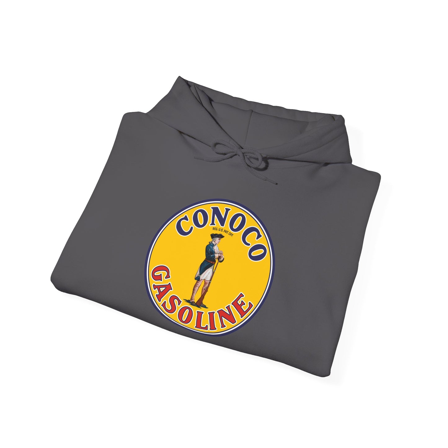 Conoco minuteman Gasoline Vintage Logo Hoodie — Retro Petrol Brand Pullover