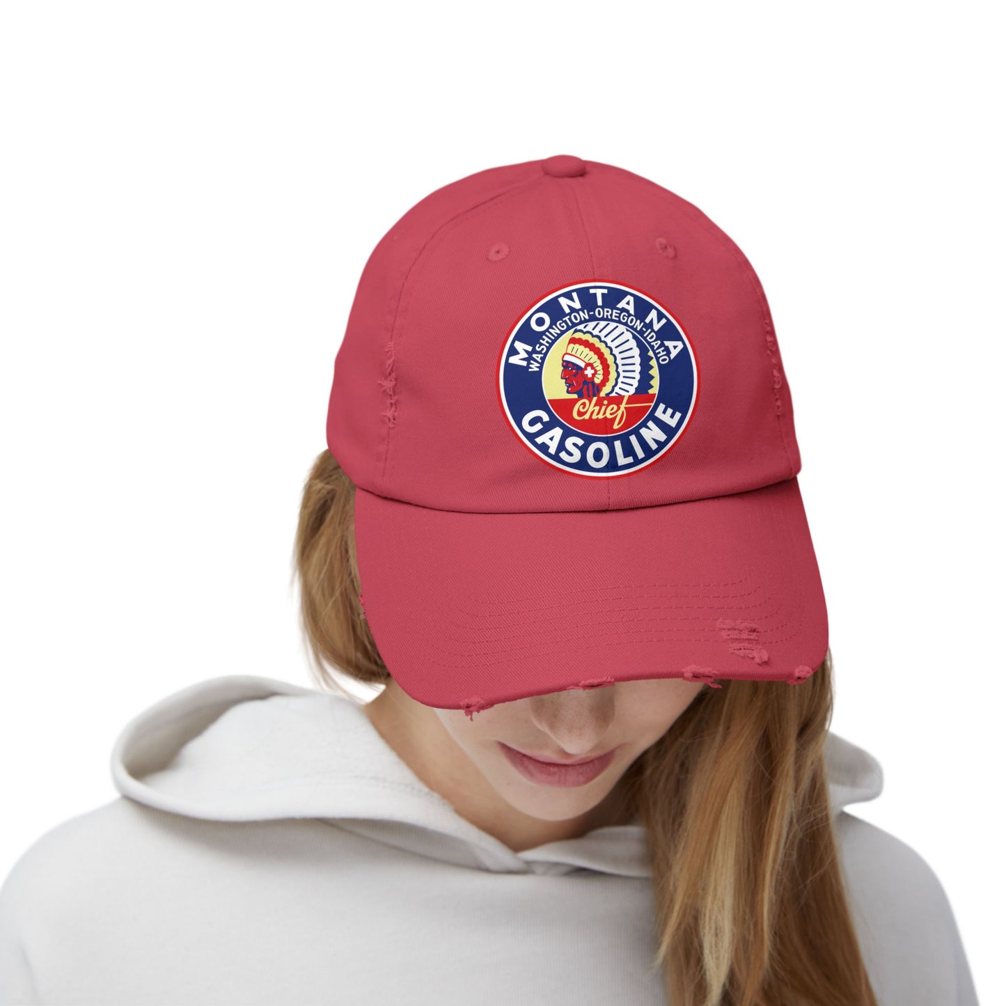 Montana Chief Gasoline Distressed Cap — Vintage Inland Empire Petroliana Hat | The Faded Label Co.