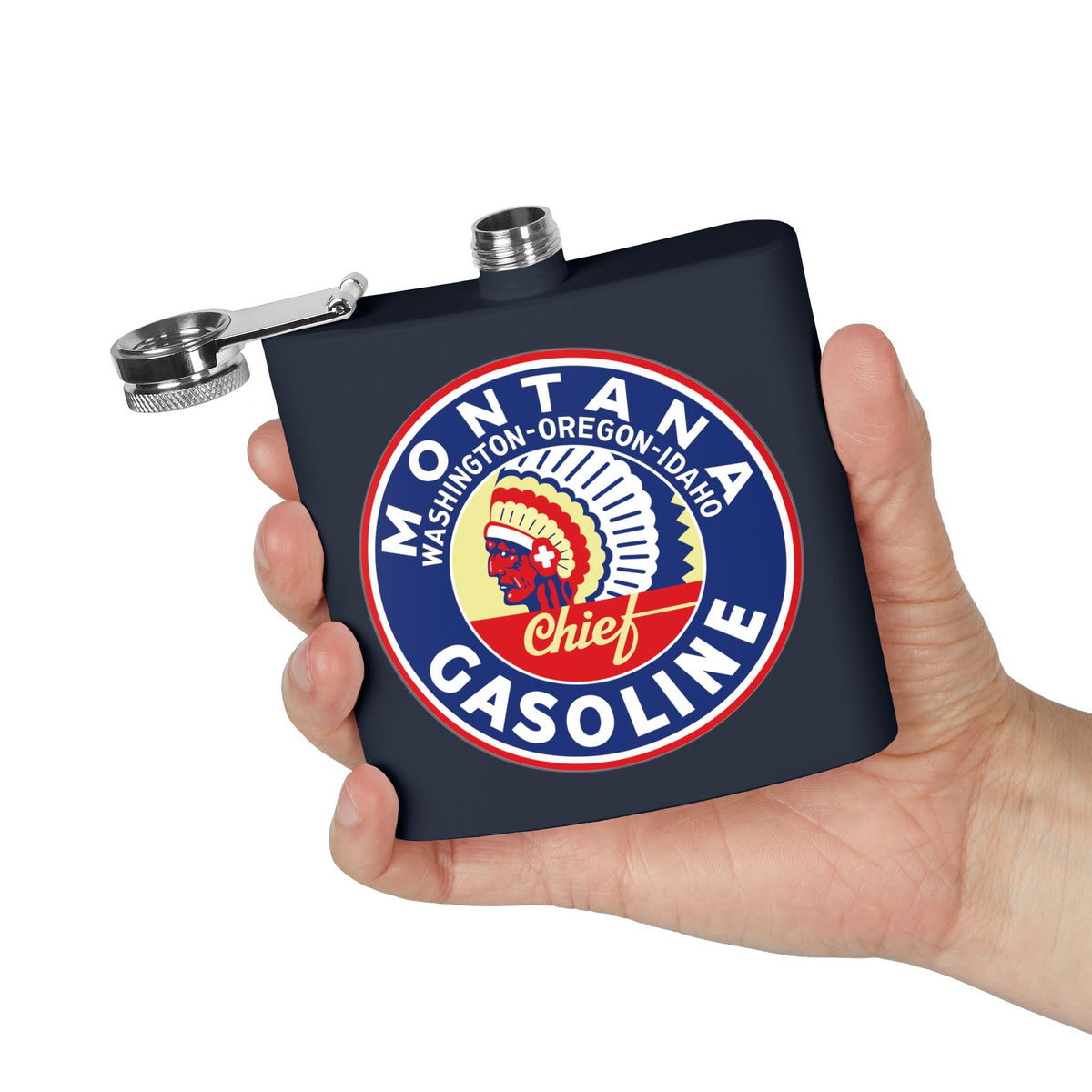 Montana Chief Gasoline Flask — Vintage Inland Empire Petroliana Gift | The Faded Label Co.