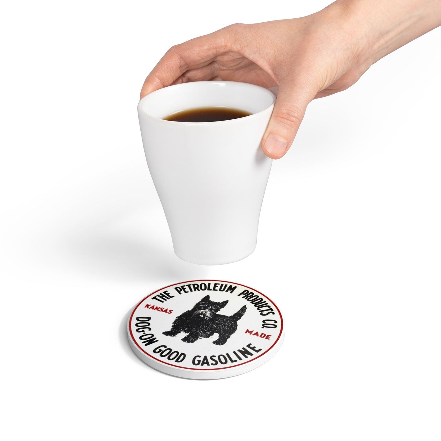 Dog-On Good Gasoline Ceramic Coaster — Vintage Scottie Dog Petroliana | The Faded Label Co.