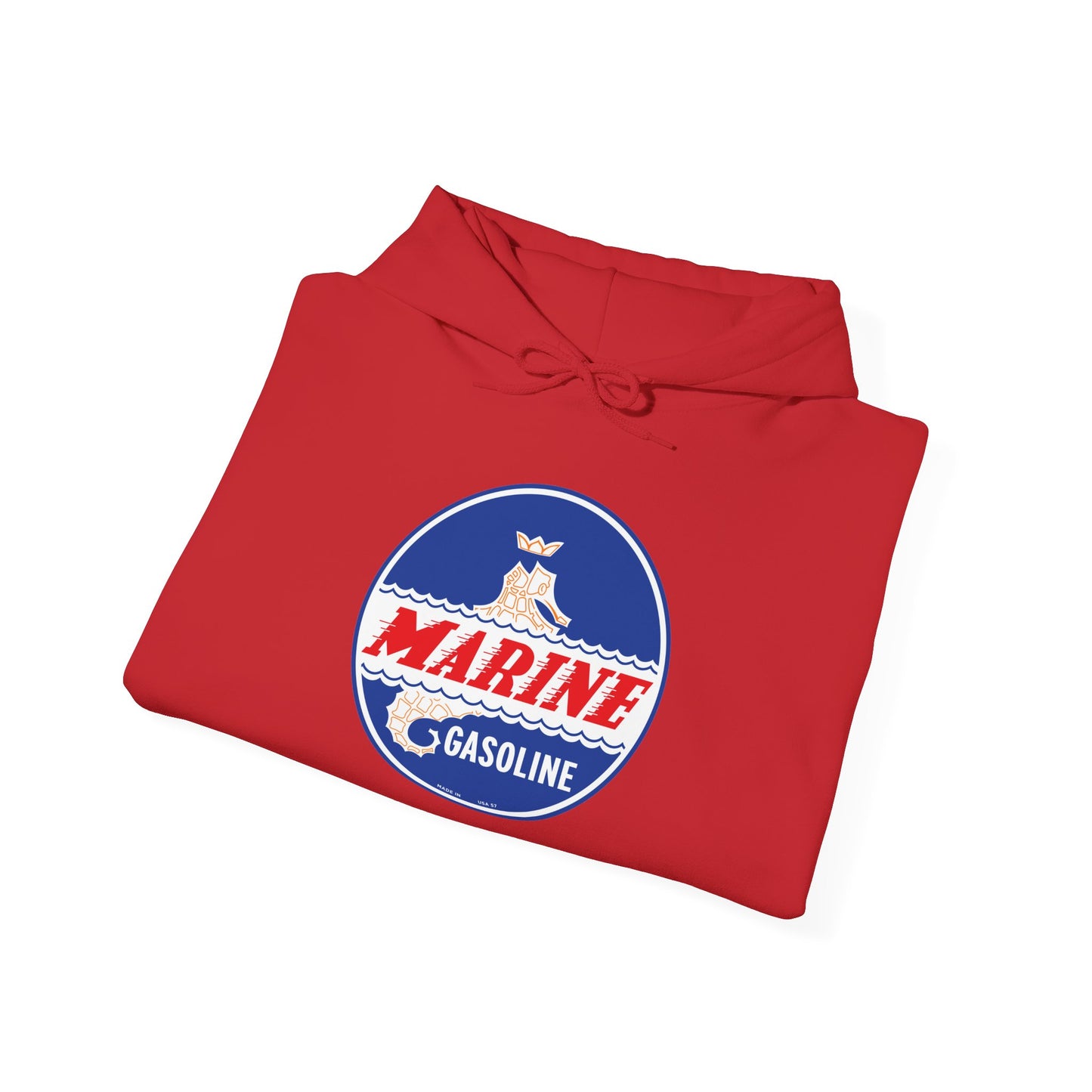 Marine Gasoline Logo Hoodie — Retro Nautical Engine Club Sweatshirt