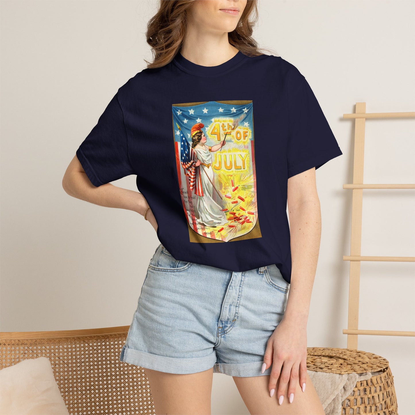 4th of July Flag Girl t-shirt size chart — Comfort Colors 1717 vintage patriotic tee — The Faded Label Co.