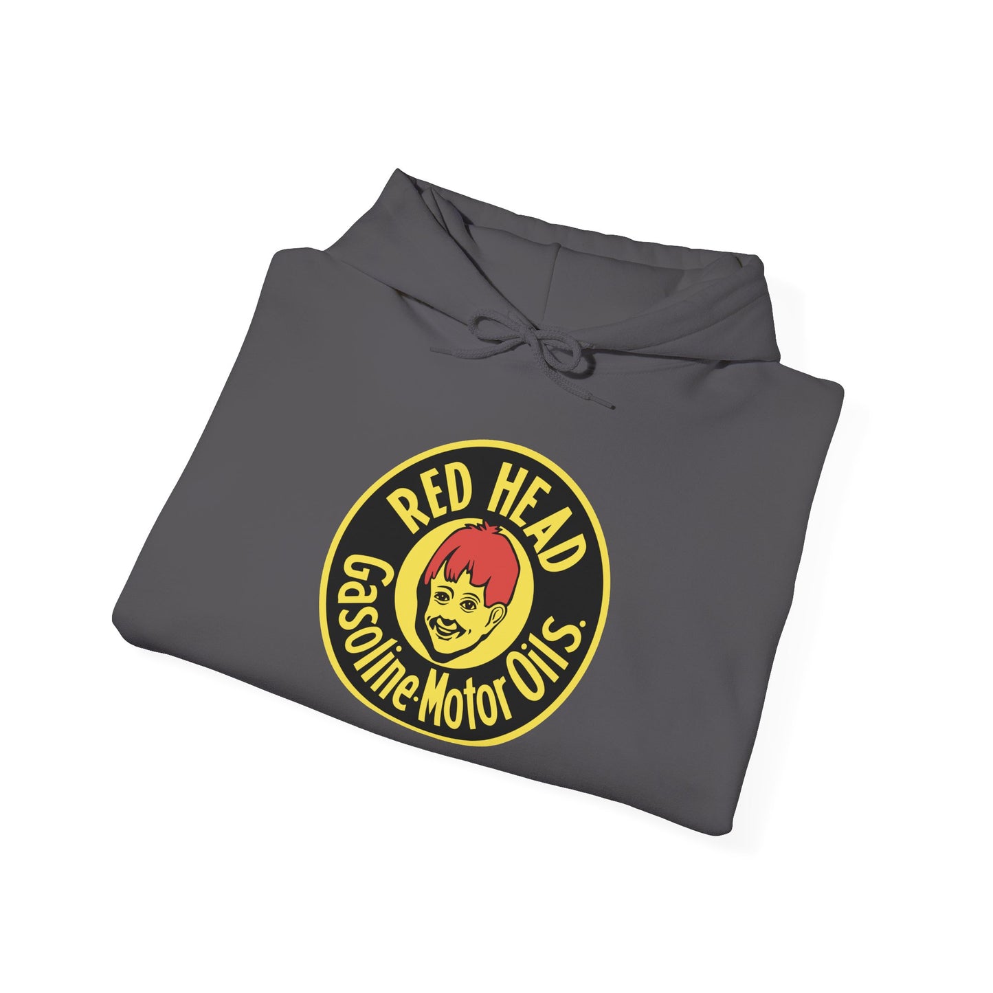 Red Head Gasoline Logo Hoodie — Vintage Automotive Graphic Sweatshirt