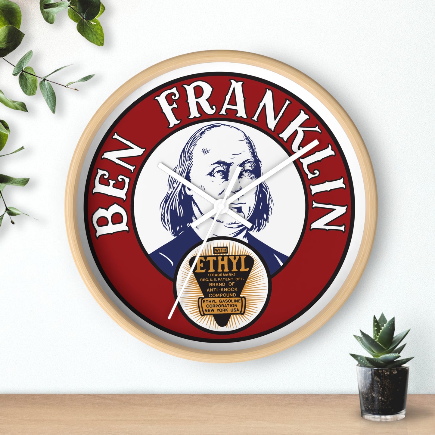 Ben Franklin Wall Clock – Vintage Patriotic Portrait Clock with Ethyl Seal