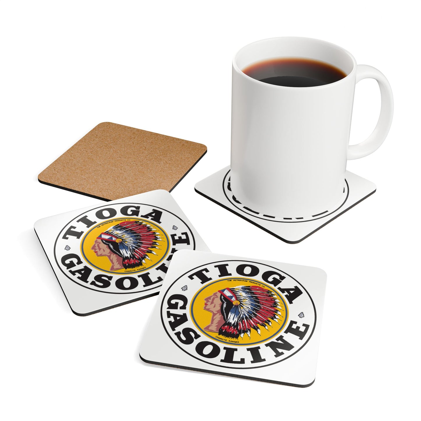 Tioga Gasoline coaster set four pack — vintage gas station art — The Faded Label Co.