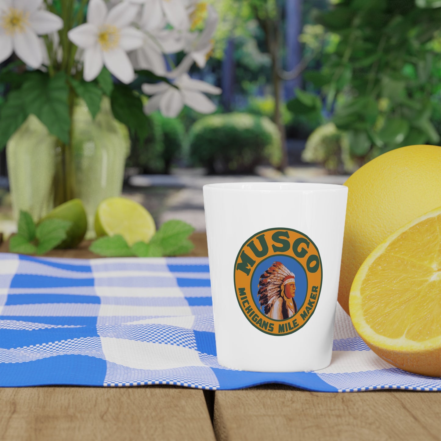 Musgo Shot Glass — Vintage Michigan Petroliana Gift | The Faded Label Co.
