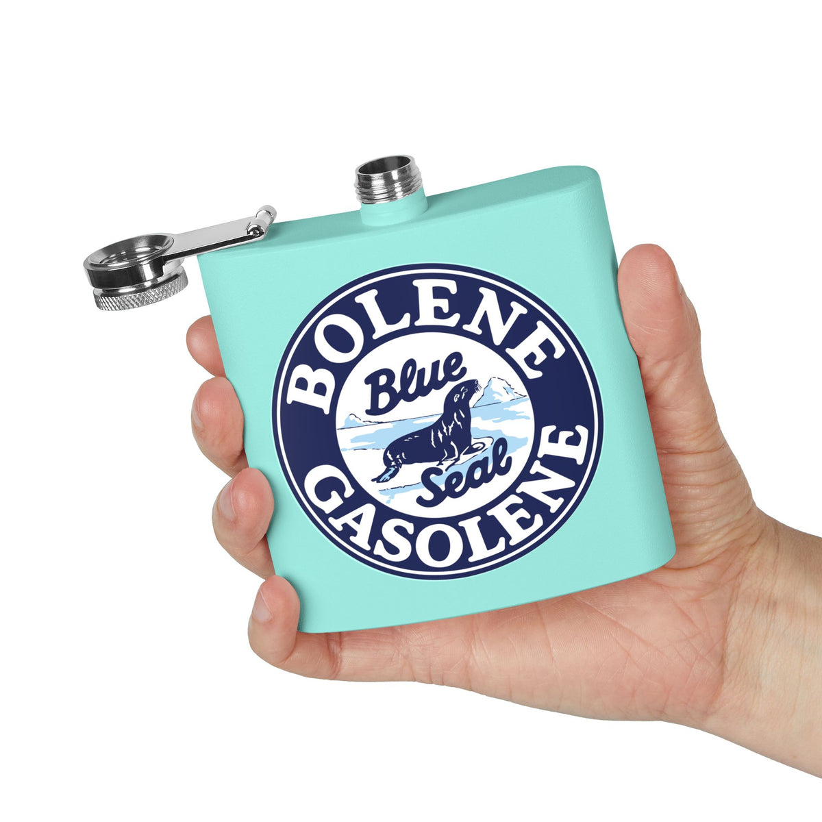Bolene Blue Seal Gasolene Flask — Vintage Petroliana Gift | The Faded Label Co.