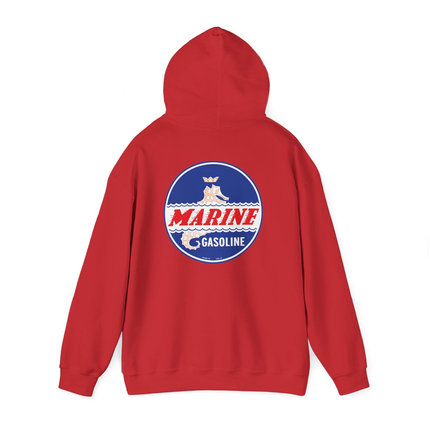 Marine Gasoline Logo Hoodie — Retro Nautical Engine Club Sweatshirt