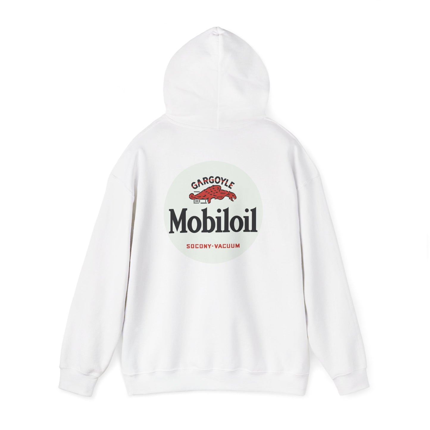 Mobiloil Logo Hoodie — Vintage Gargoyle Motor Oil Graphic Sweatshirt