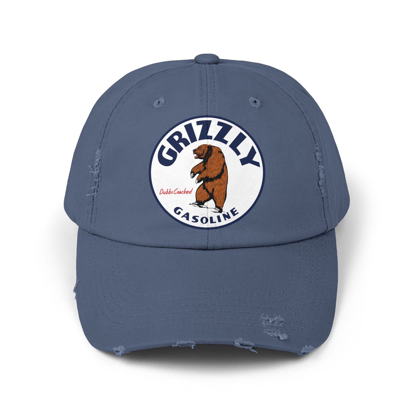 Grizzly Gasoline Distressed Cap — Vintage Montana Petroliana Hat | The Faded Label Co.