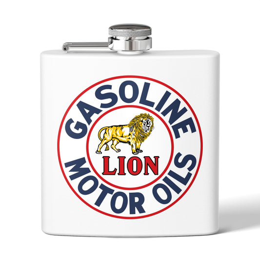 Lion Gasoline flask navy — vintage petroliana gift — The Faded Label Co.