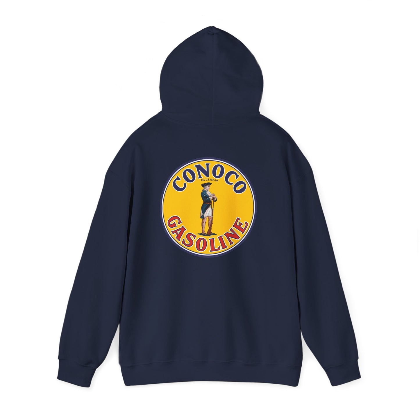 Conoco minuteman Gasoline Vintage Logo Hoodie — Retro Petrol Brand Pullover