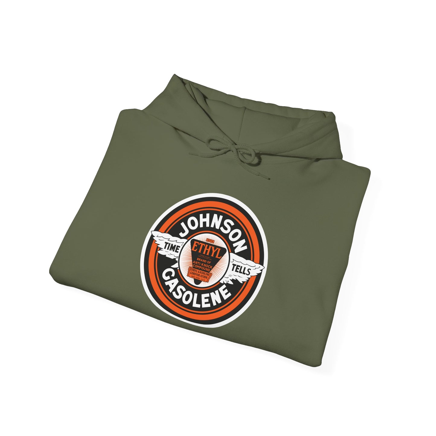 Vintage Johnson Gasolene Logo Hoodie — Retro Petrol Station Sweatshirt