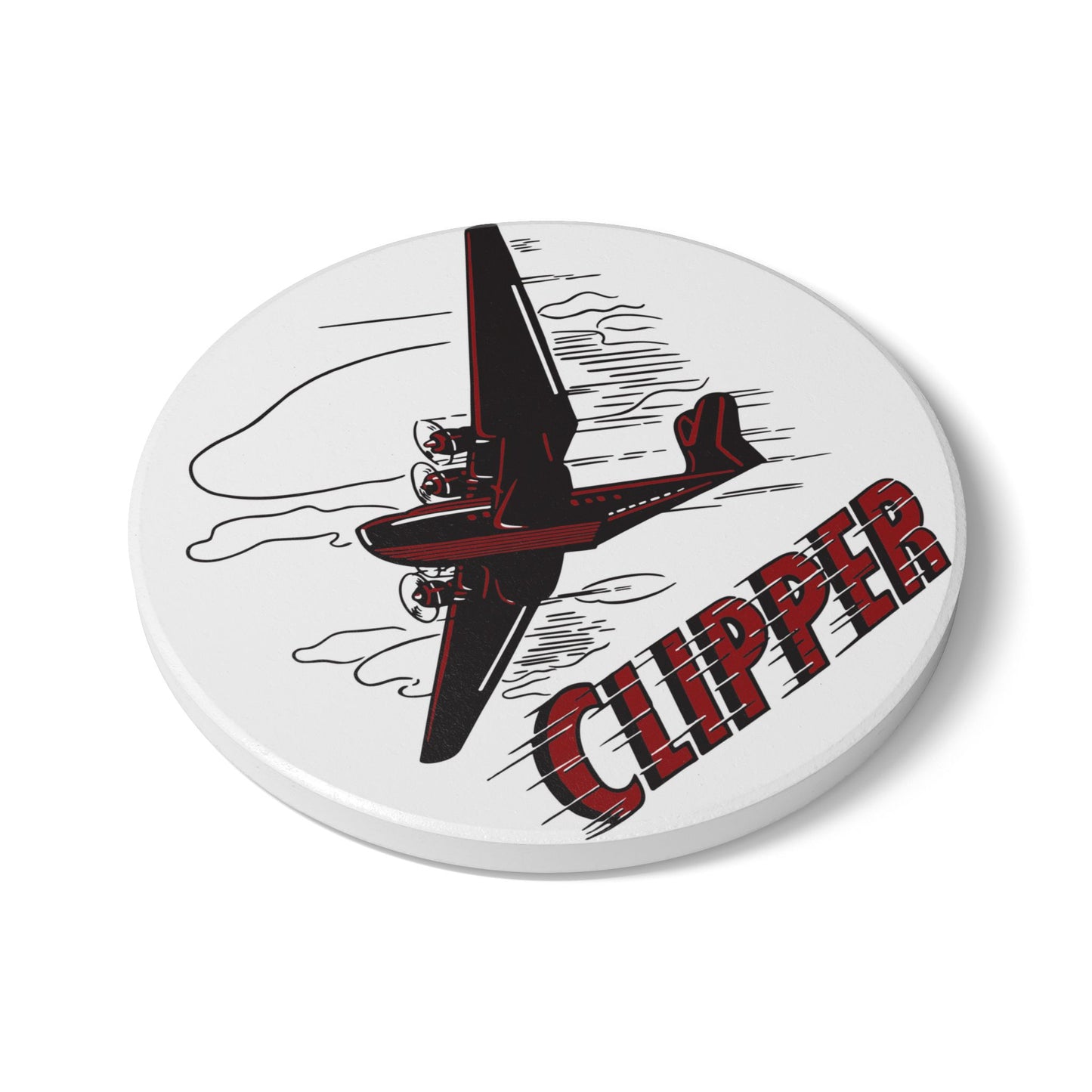 Clipper Petroleum ceramic coaster lifestyle — vintage petroliana decor — The Faded Label Co.
