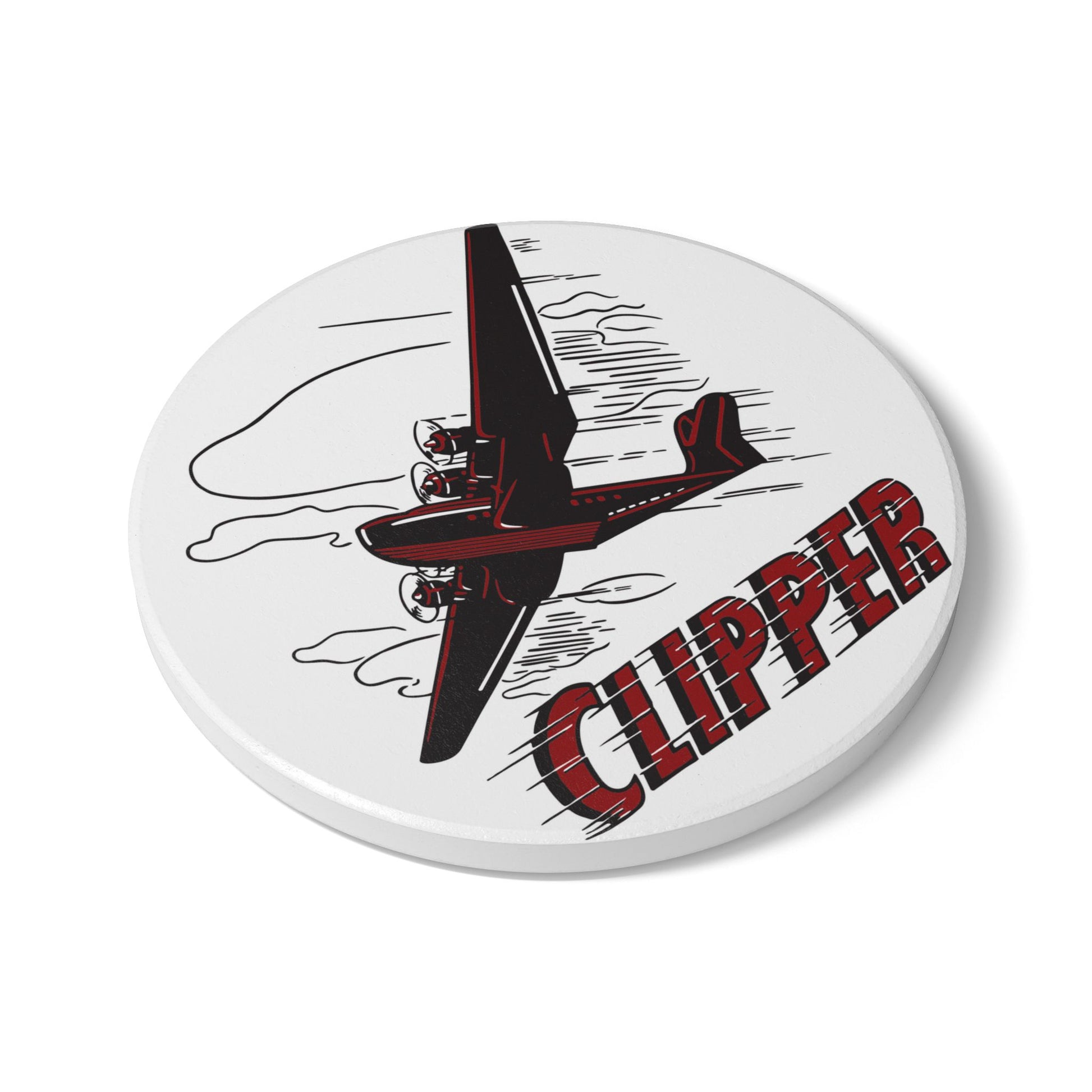 Clipper Petroleum ceramic coaster lifestyle — vintage petroliana decor — The Faded Label Co.