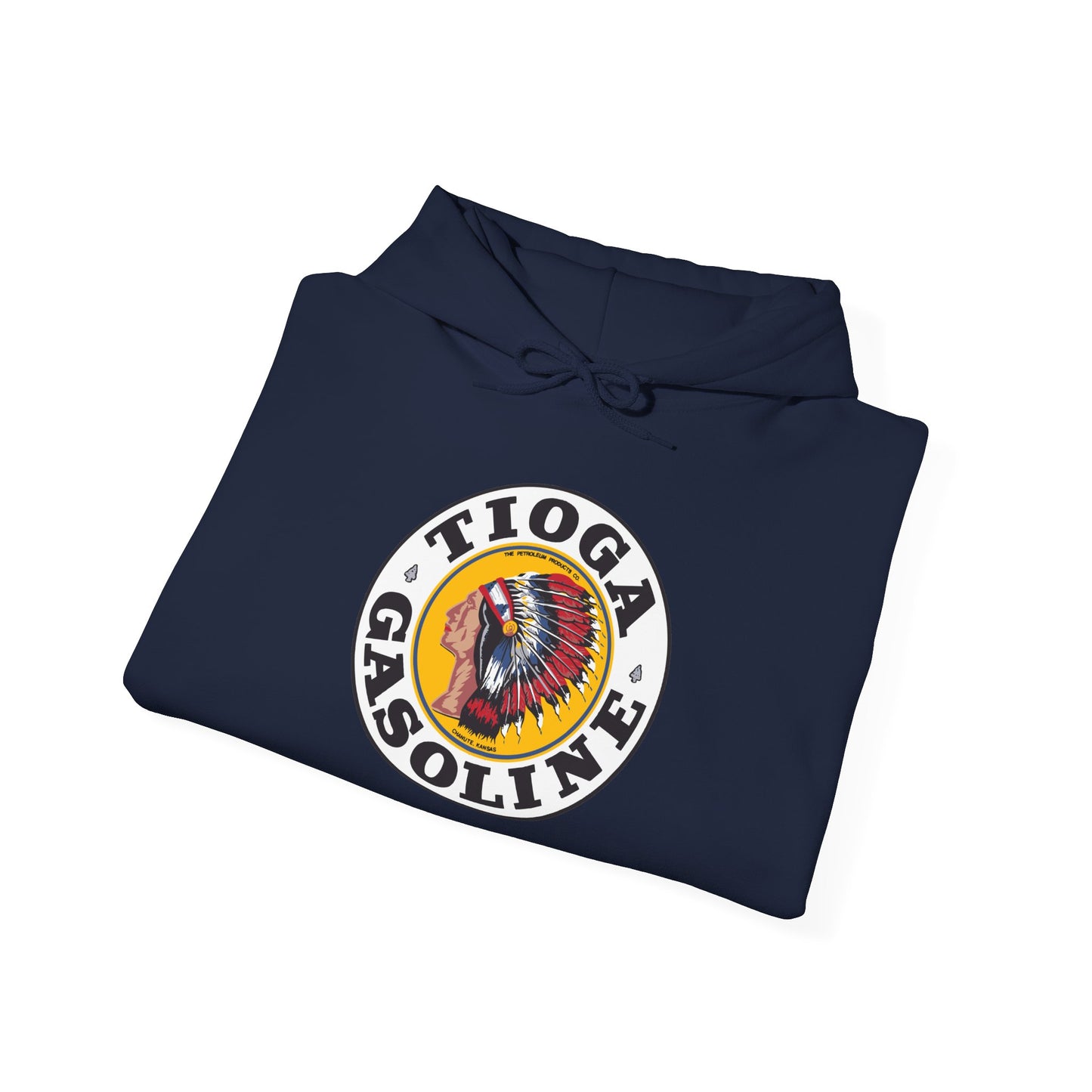 Tioga Gasoline Logo Hoodie — Vintage Native Chief Emblem