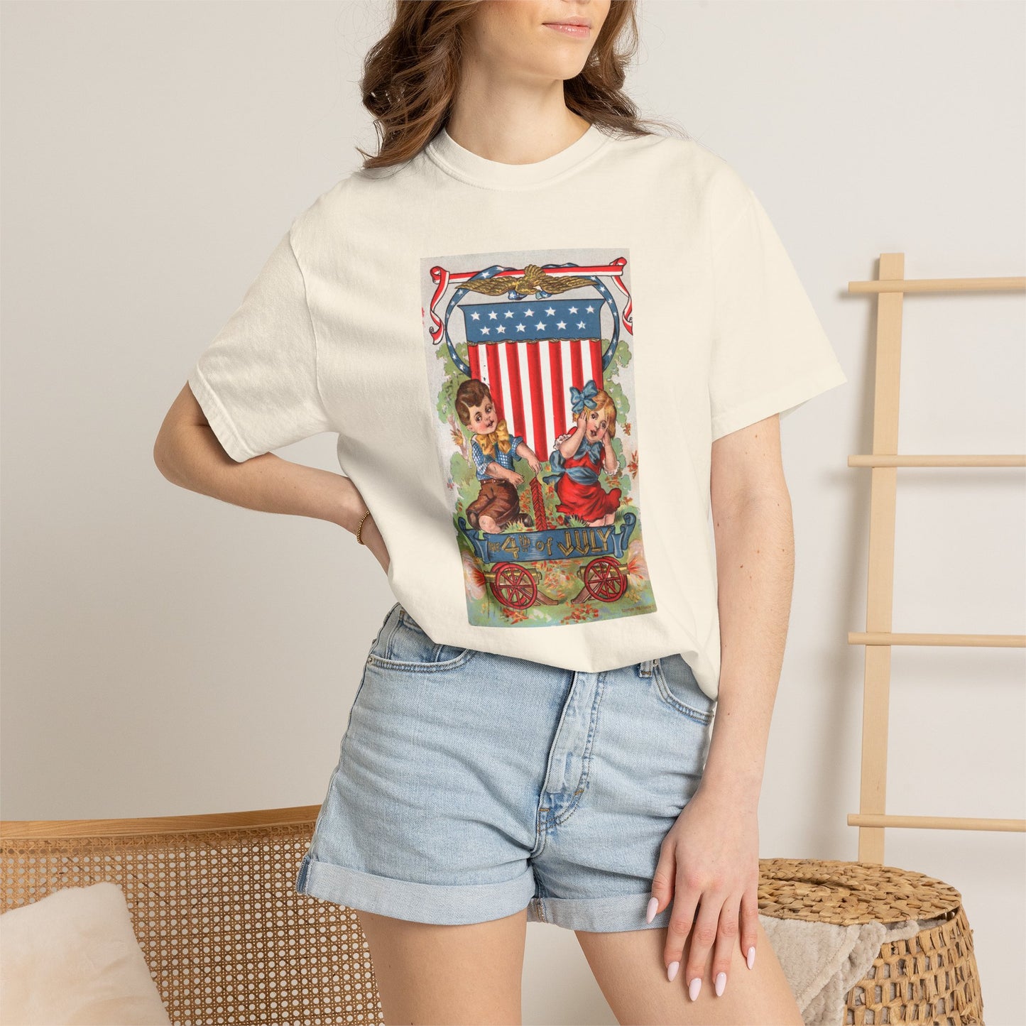 1908 Fourth of July Wagon t-shirt lifestyle back — vintage Americana unisex tee — The Faded Label Co.