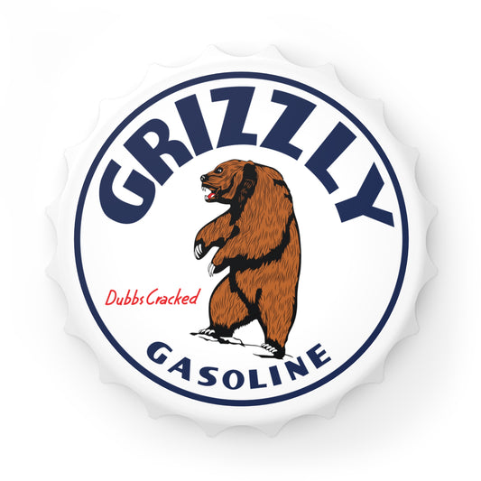 Grizzly Gasoline bottle opener — vintage petroliana gift — The Faded Label Co.