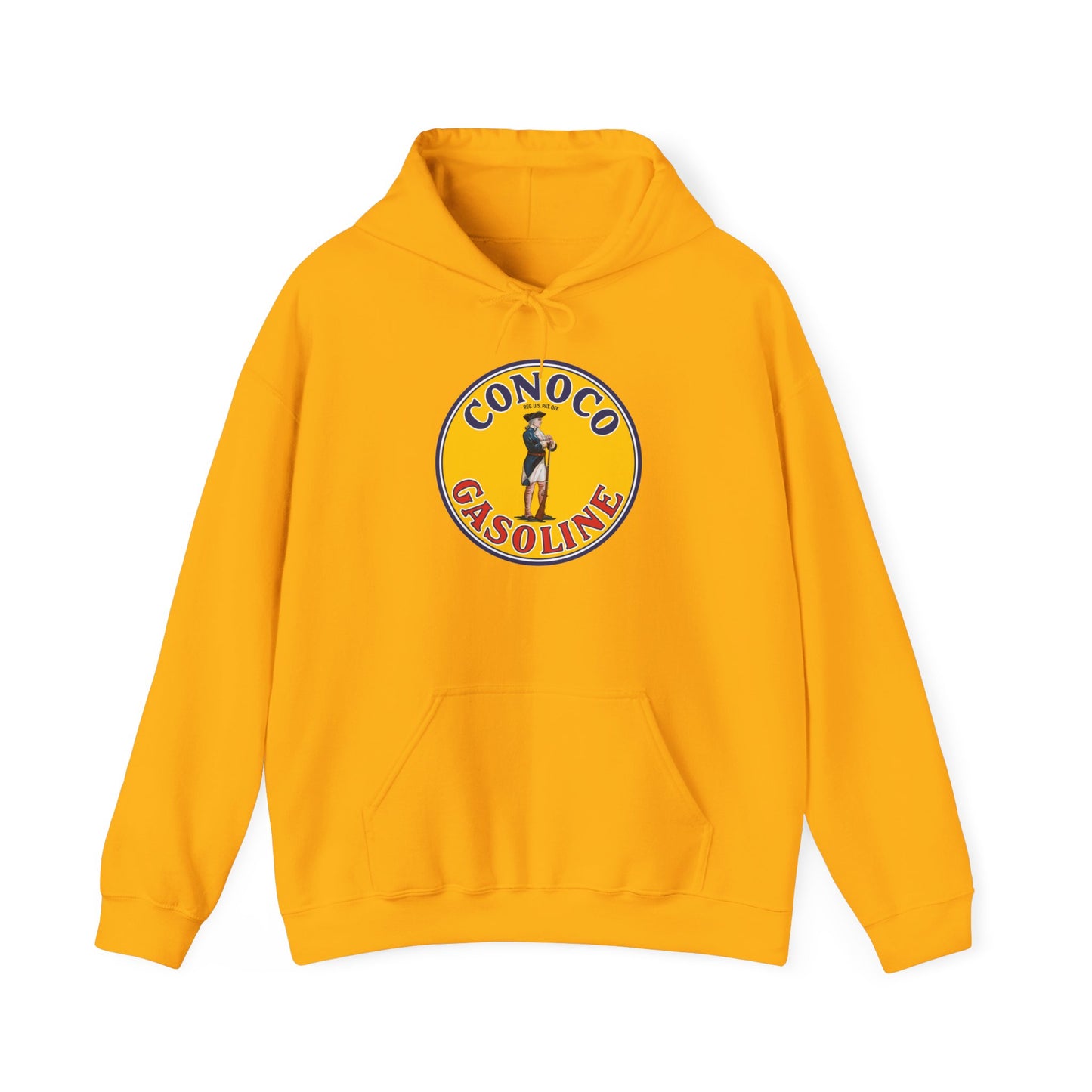 Conoco minuteman Gasoline Vintage Logo Hoodie — Retro Petrol Brand Pullover