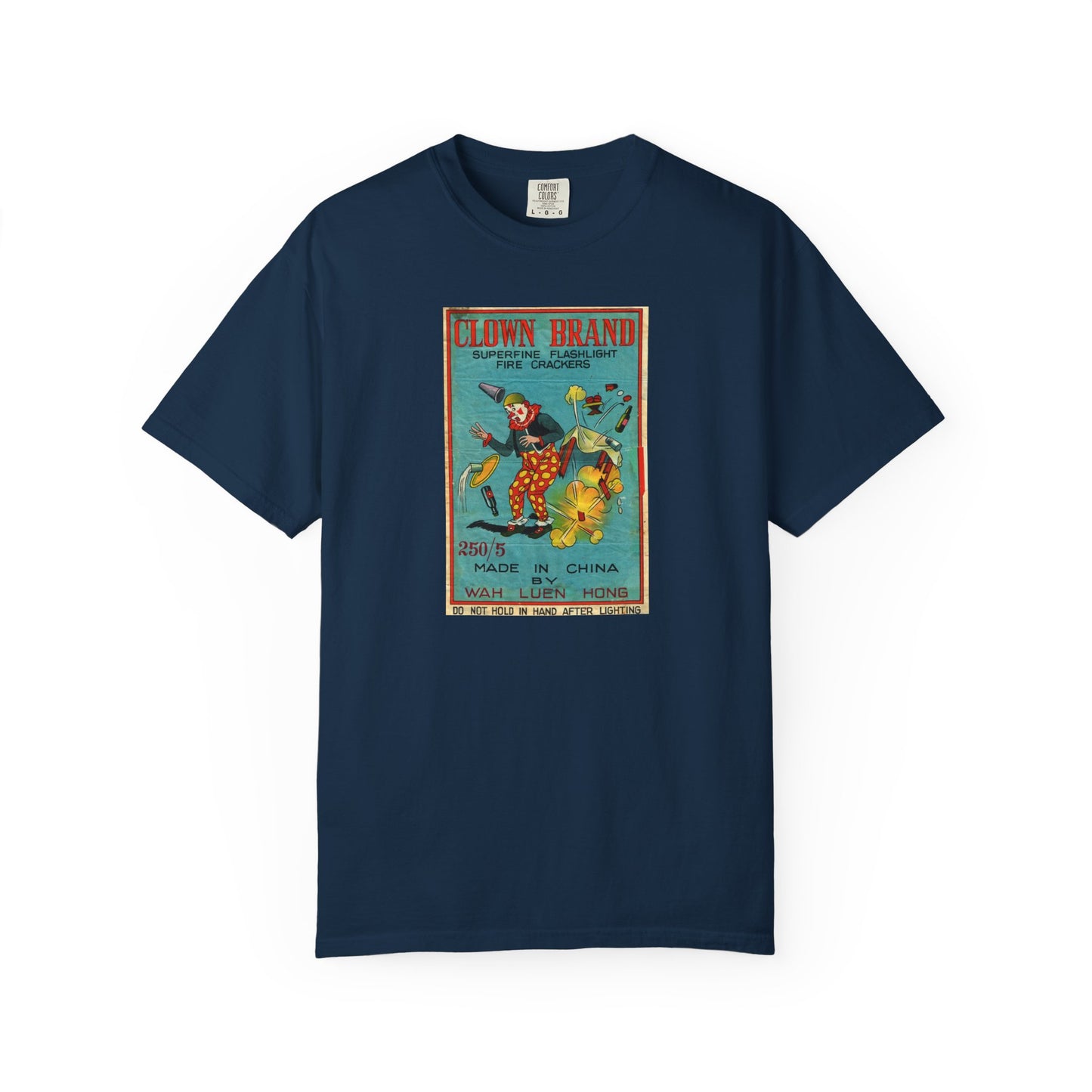 Clown Brand Firecrackers t-shirt Grey — vintage Wah Luen Hong fireworks label tee — The Faded Label Co.
