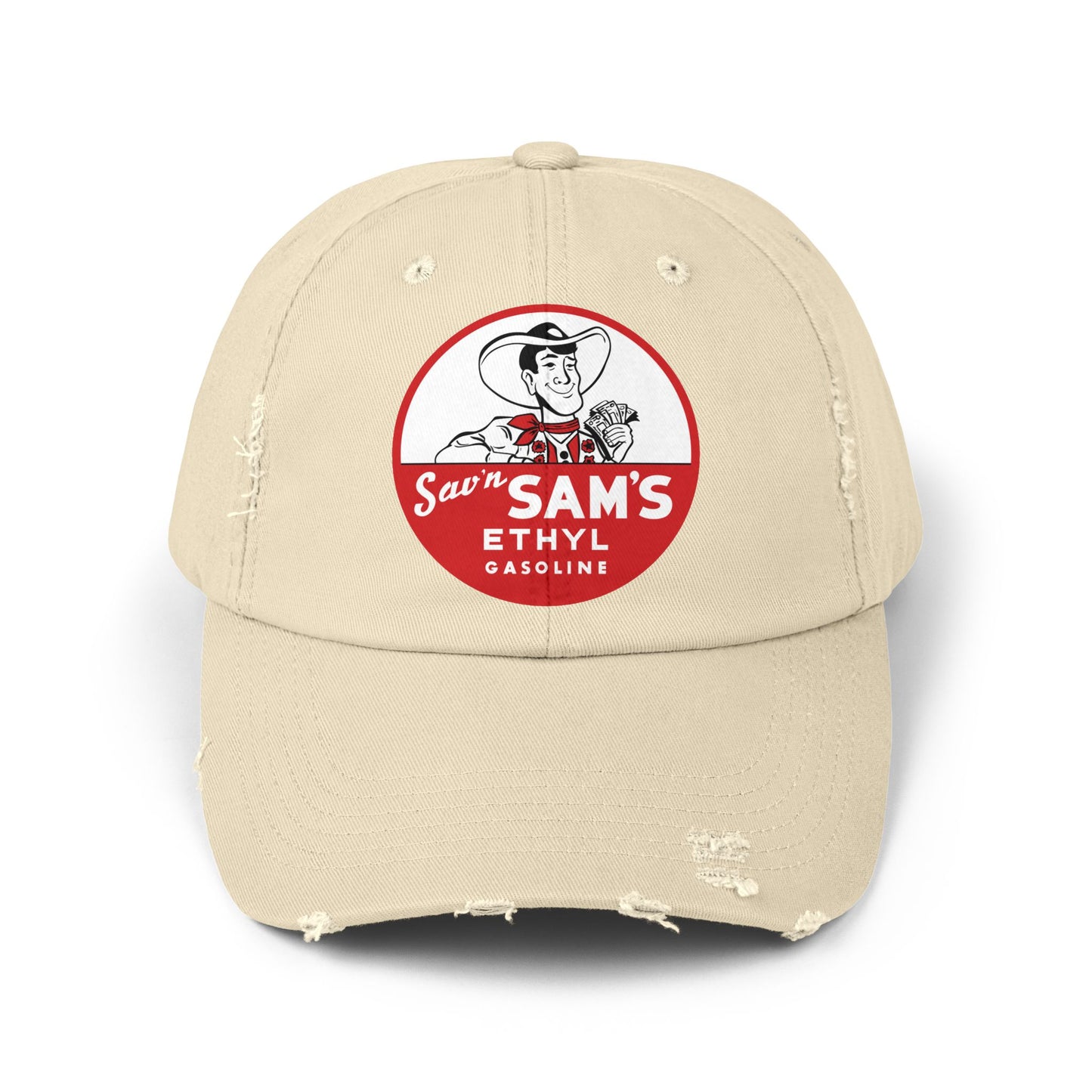 sams ethyl Distressed Gasoline Logo Cap — "Sam's Ethyl" Vintage Trucker Hat