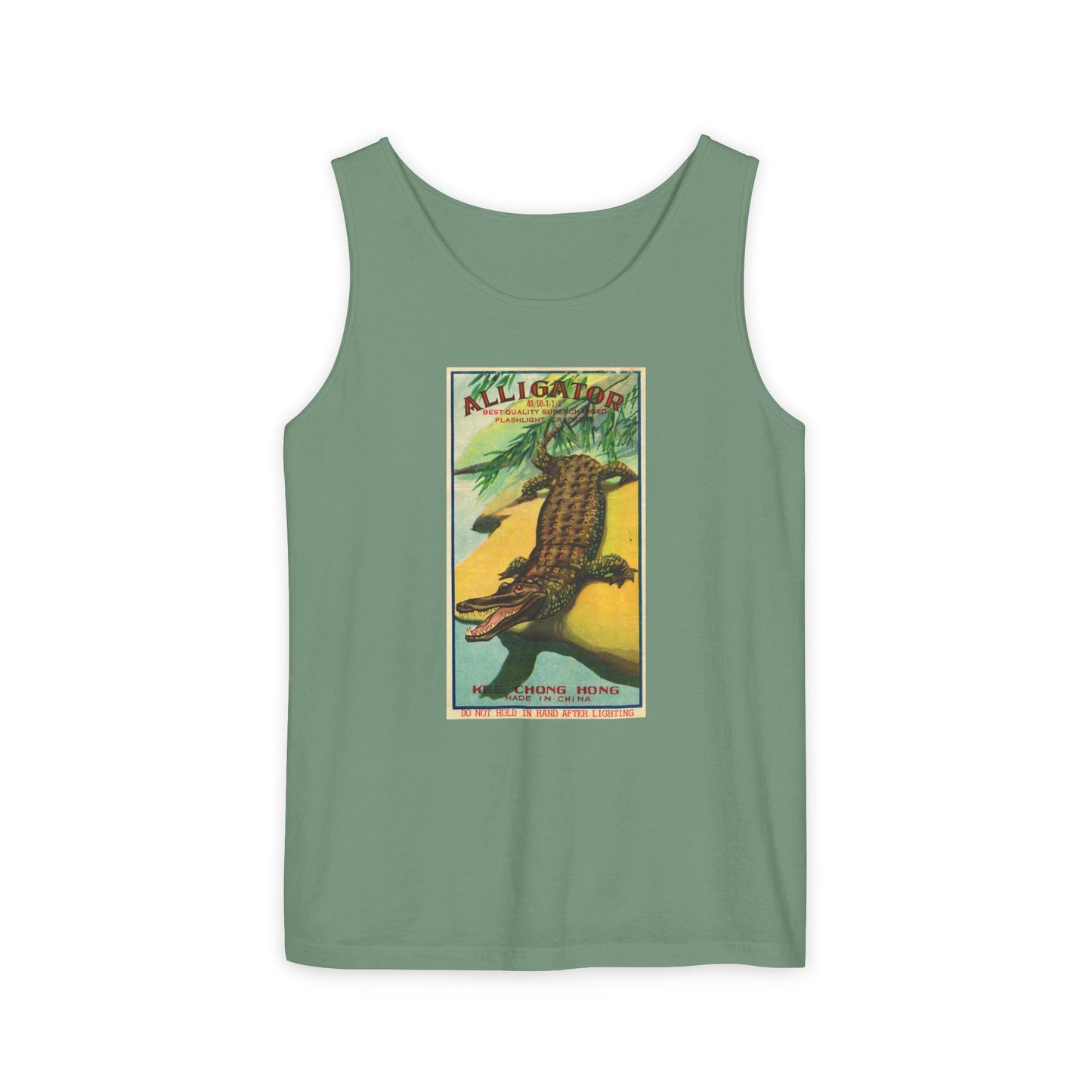 Alligator Firecrackers tank top blue jean — Comfort Colors garment-dyed — The Faded Label Co.