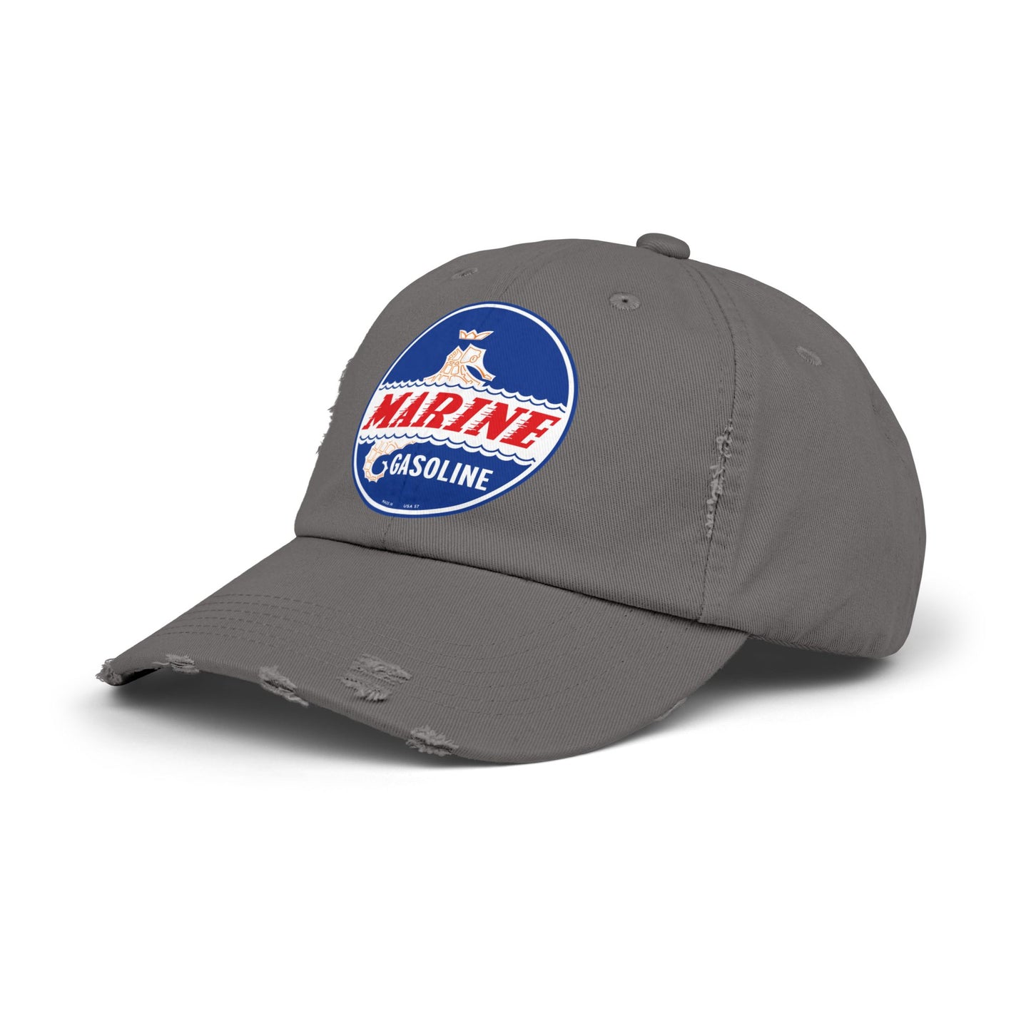 Marine Gasoline Distressed Cap — Vintage Dockside Petroliana Hat | The Faded Label Co.