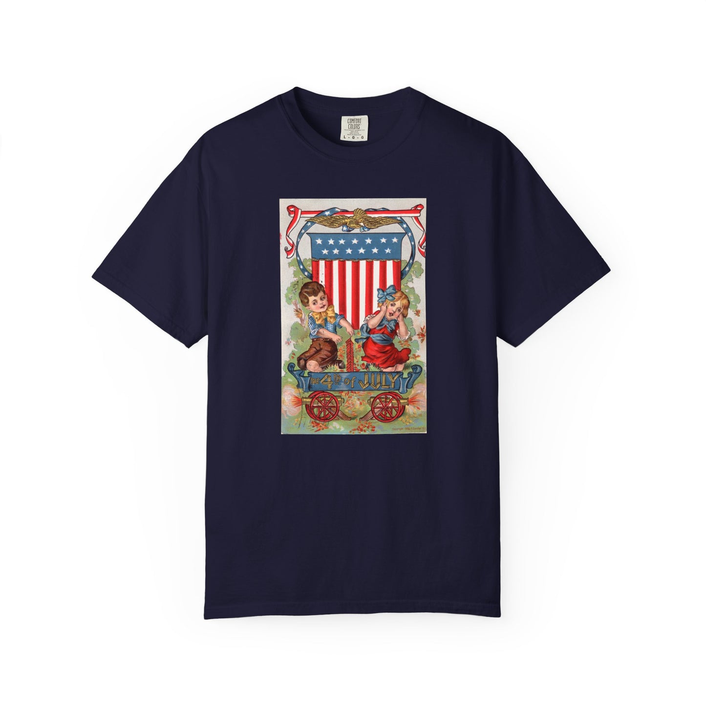 1908 Fourth of July Wagon t-shirt ivory — vintage patriotic postcard art — The Faded Label Co.