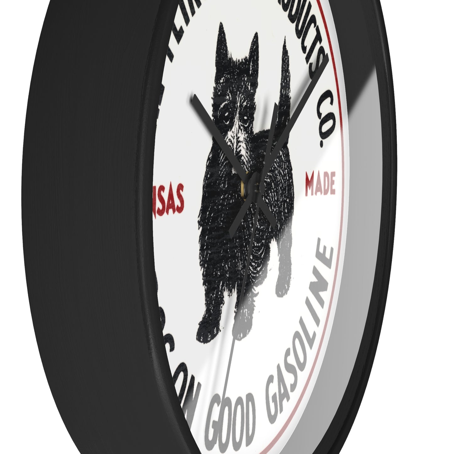Dog-On Good Gasoline wall clock face detail — silent quartz movement — The Faded Label Co.