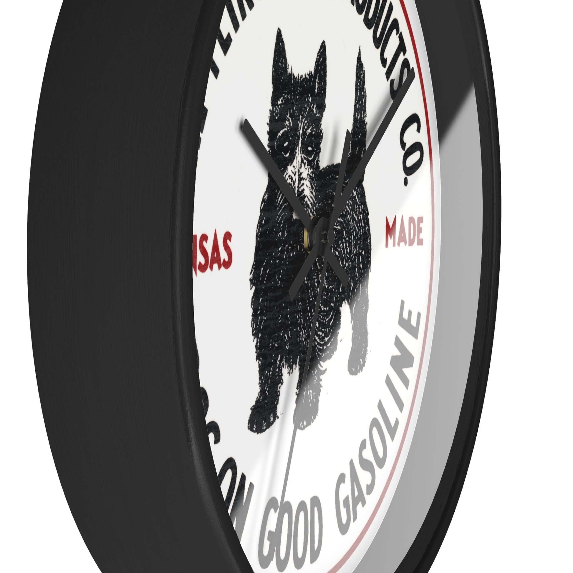 Dog-On Good Gasoline wall clock face detail — silent quartz movement — The Faded Label Co.