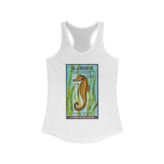 Seahorse Brand Firecrackers women's racerback tank top — vintage 4th of July fireworks art — The Faded Label Co.
