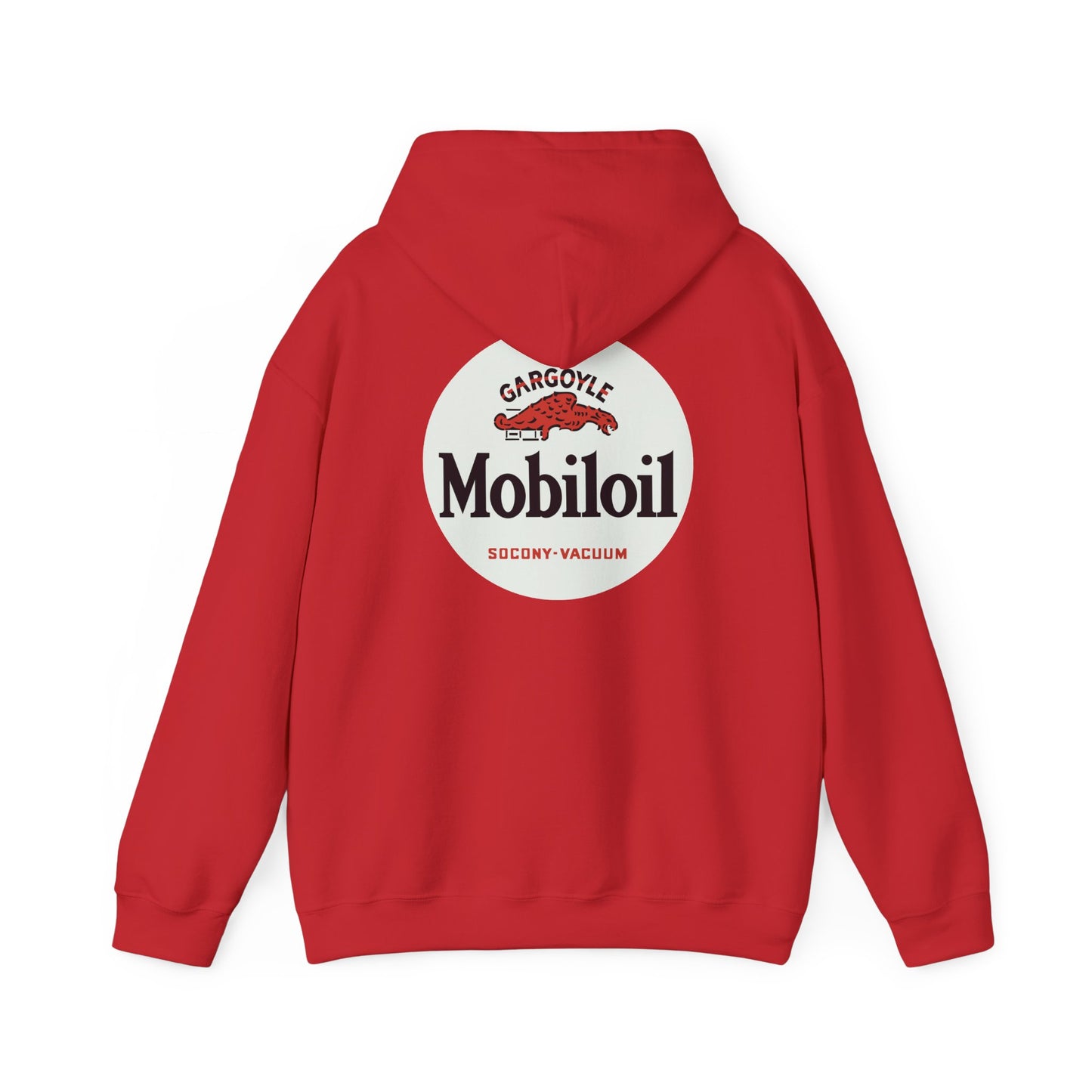 Mobiloil Logo Hoodie — Vintage Gargoyle Motor Oil Graphic Sweatshirt