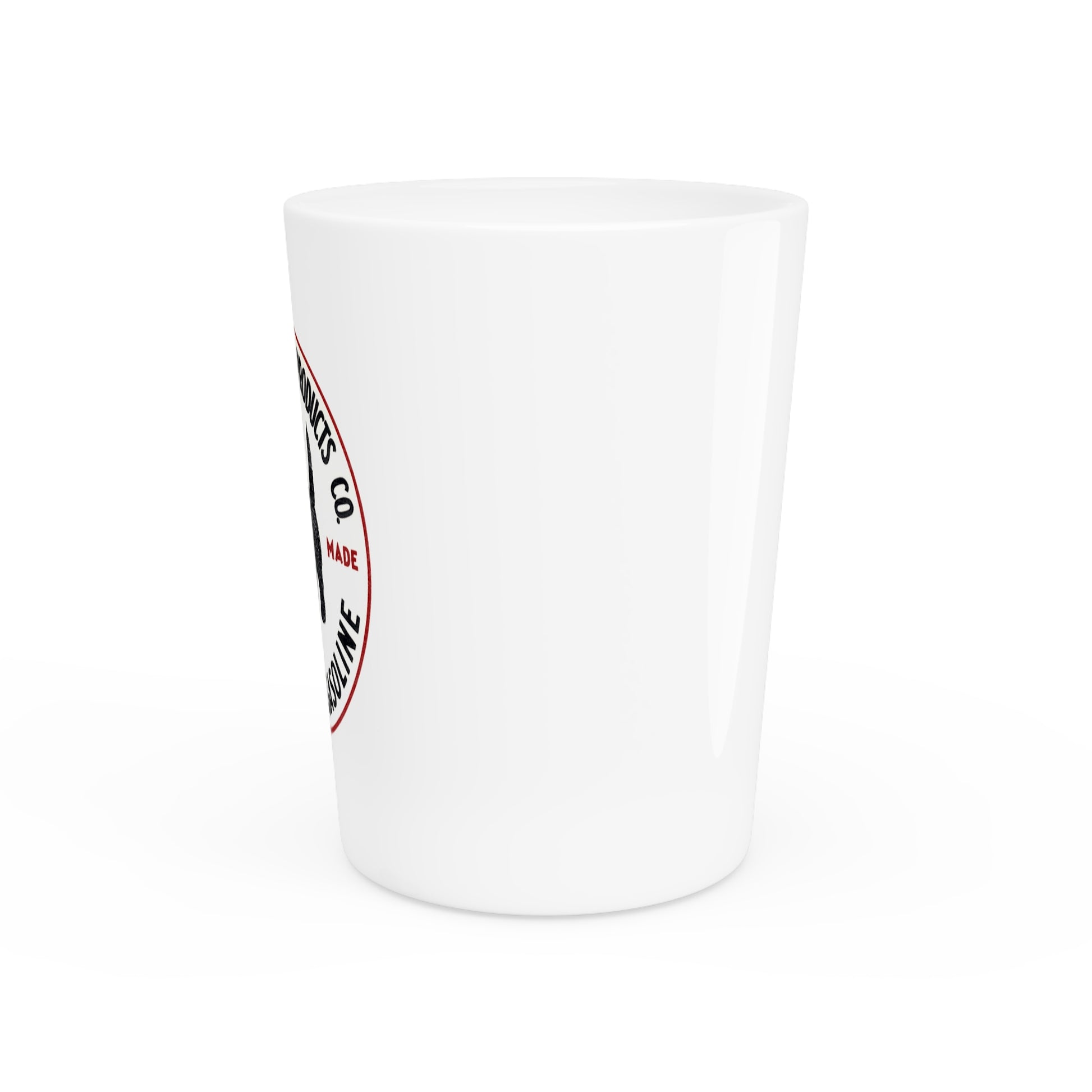 Dog-On Good Gasoline shot glass lifestyle — vintage Scottie Dog petroliana barware — The Faded Label Co.