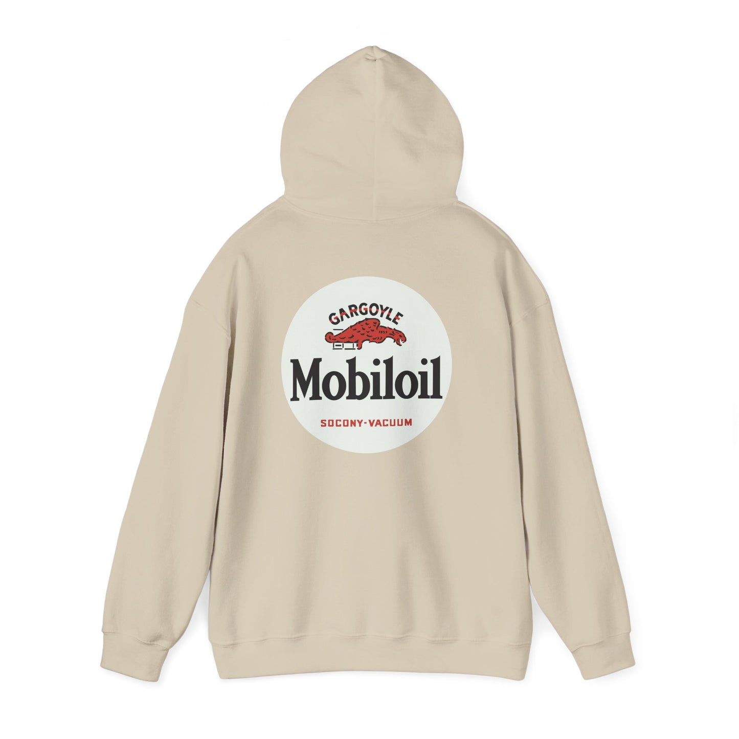 Mobiloil Logo Hoodie — Vintage Gargoyle Motor Oil Graphic Sweatshirt