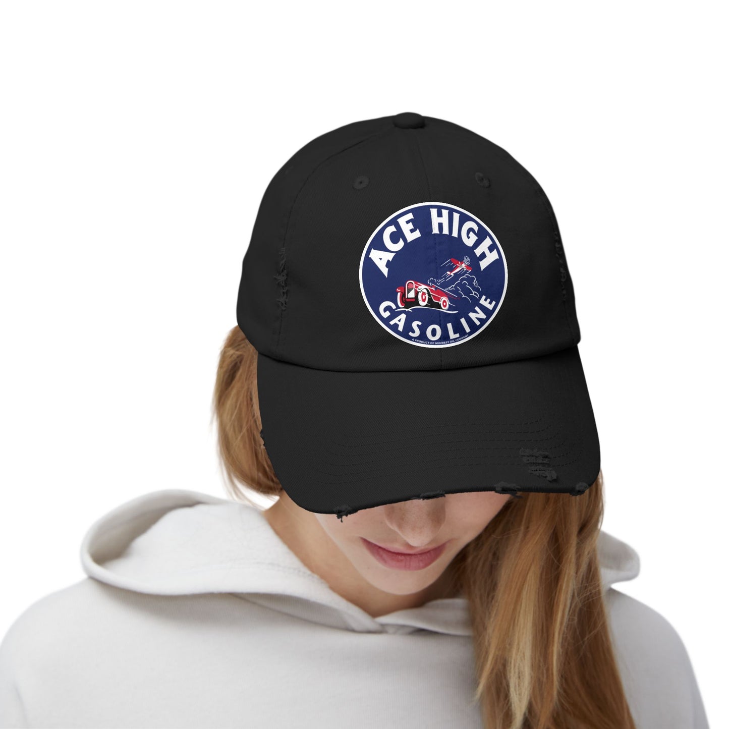 Ace High Gasoline Distressed Cap — Vintage Petroliana Hat | The Faded Label Co.