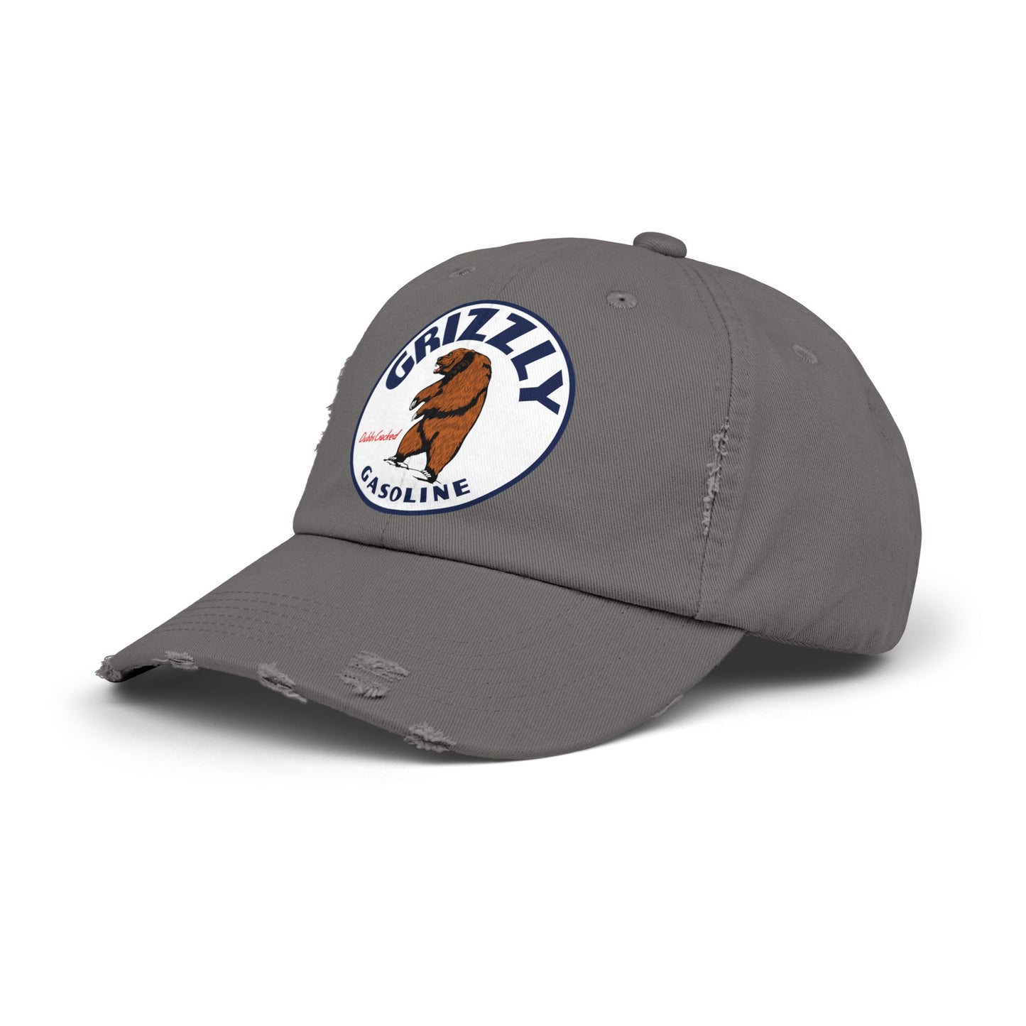Grizzly Gasoline Distressed Cap — Vintage Montana Petroliana Hat | The Faded Label Co.
