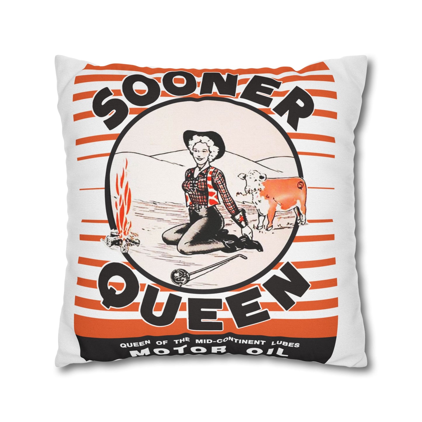 Sooner Queen Square Pillowcase — Retro Cowboy Cowgirl Vintage Western Accent Pillow