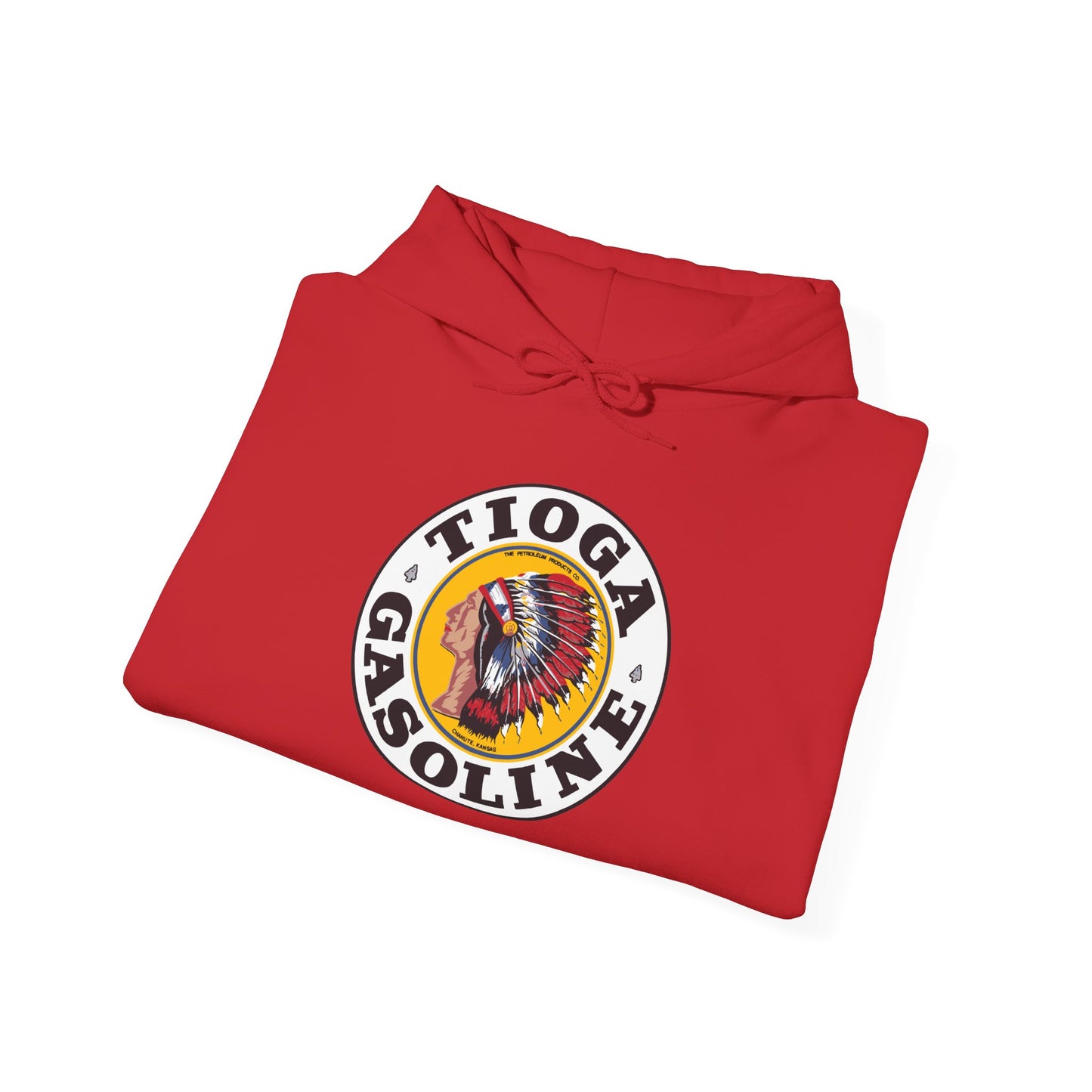 Tioga Gasoline Logo Hoodie — Vintage Native Chief Emblem