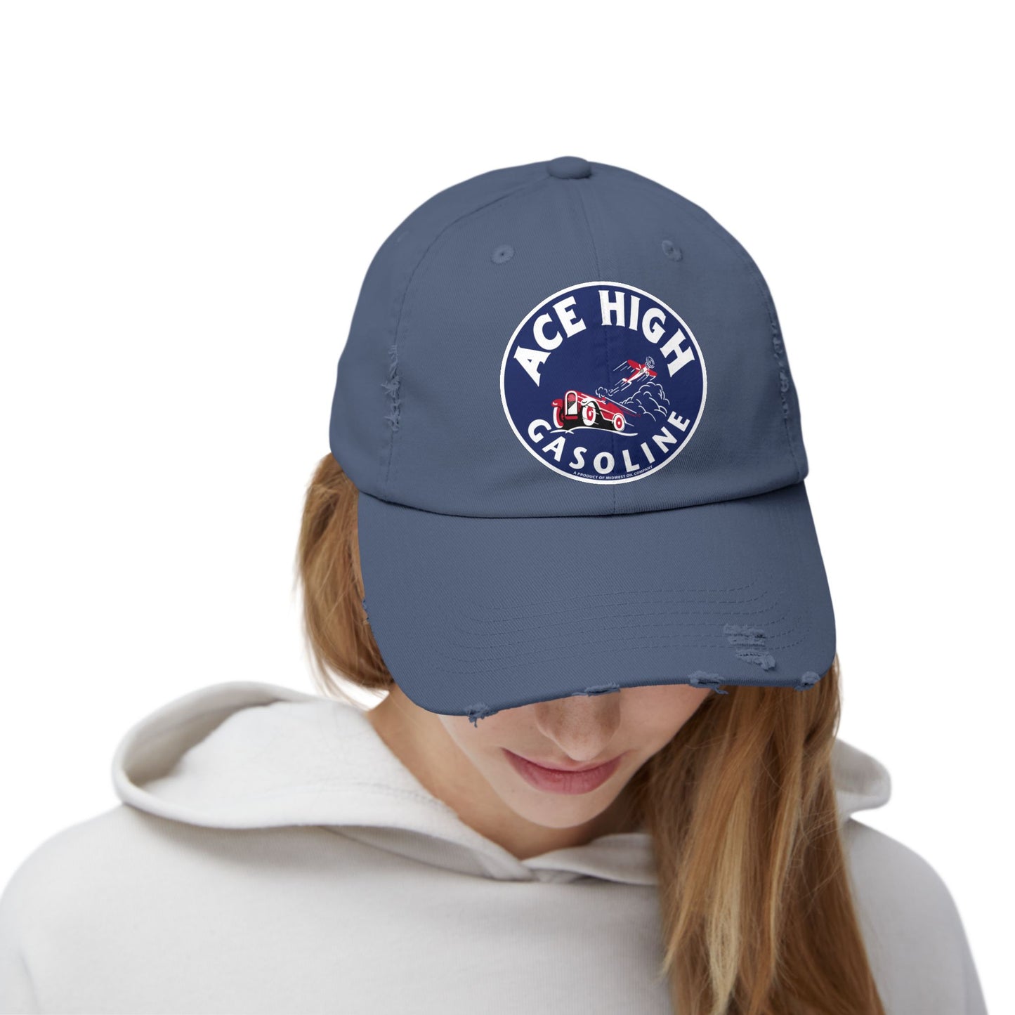 Ace High Gasoline Distressed Cap — Vintage Petroliana Hat | The Faded Label Co.