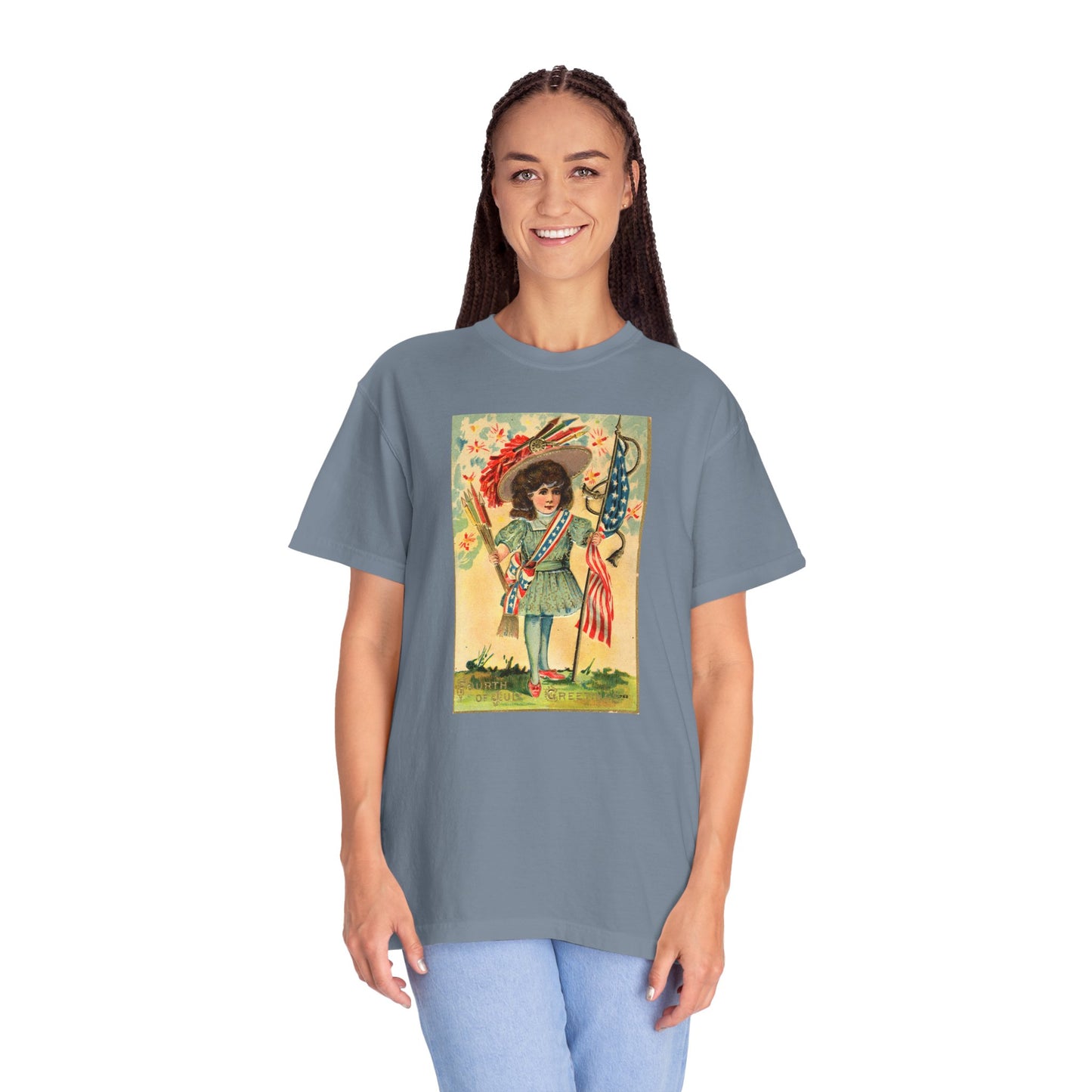 4th of July Patriotic Girl T-Shirt — Vintage Patriotic Postcard Art | The Faded Label Co.
