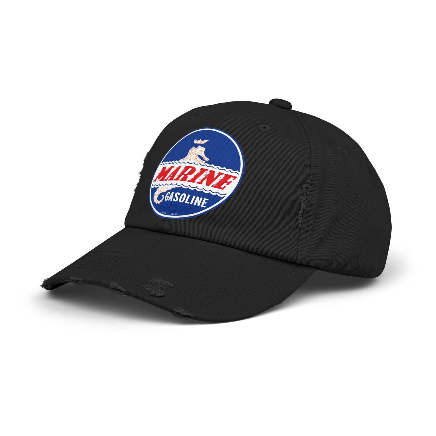 Marine Gasoline Distressed Cap — Vintage Dockside Petroliana Hat | The Faded Label Co.