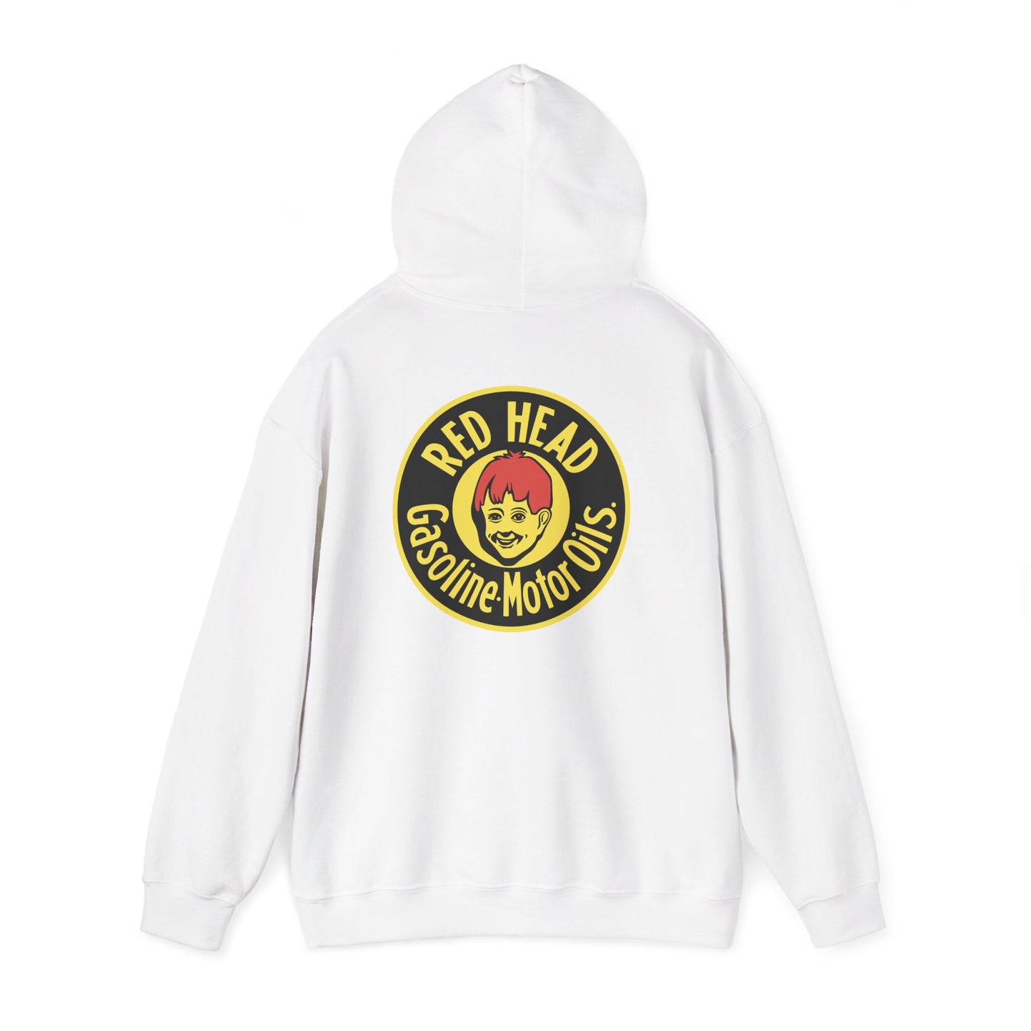 Red Head Gasoline Logo Hoodie — Vintage Automotive Graphic Sweatshirt