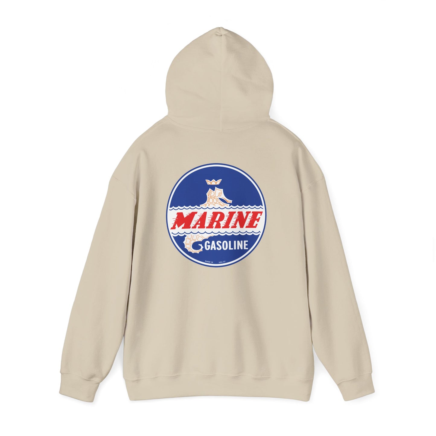 Marine Gasoline Logo Hoodie — Retro Nautical Engine Club Sweatshirt